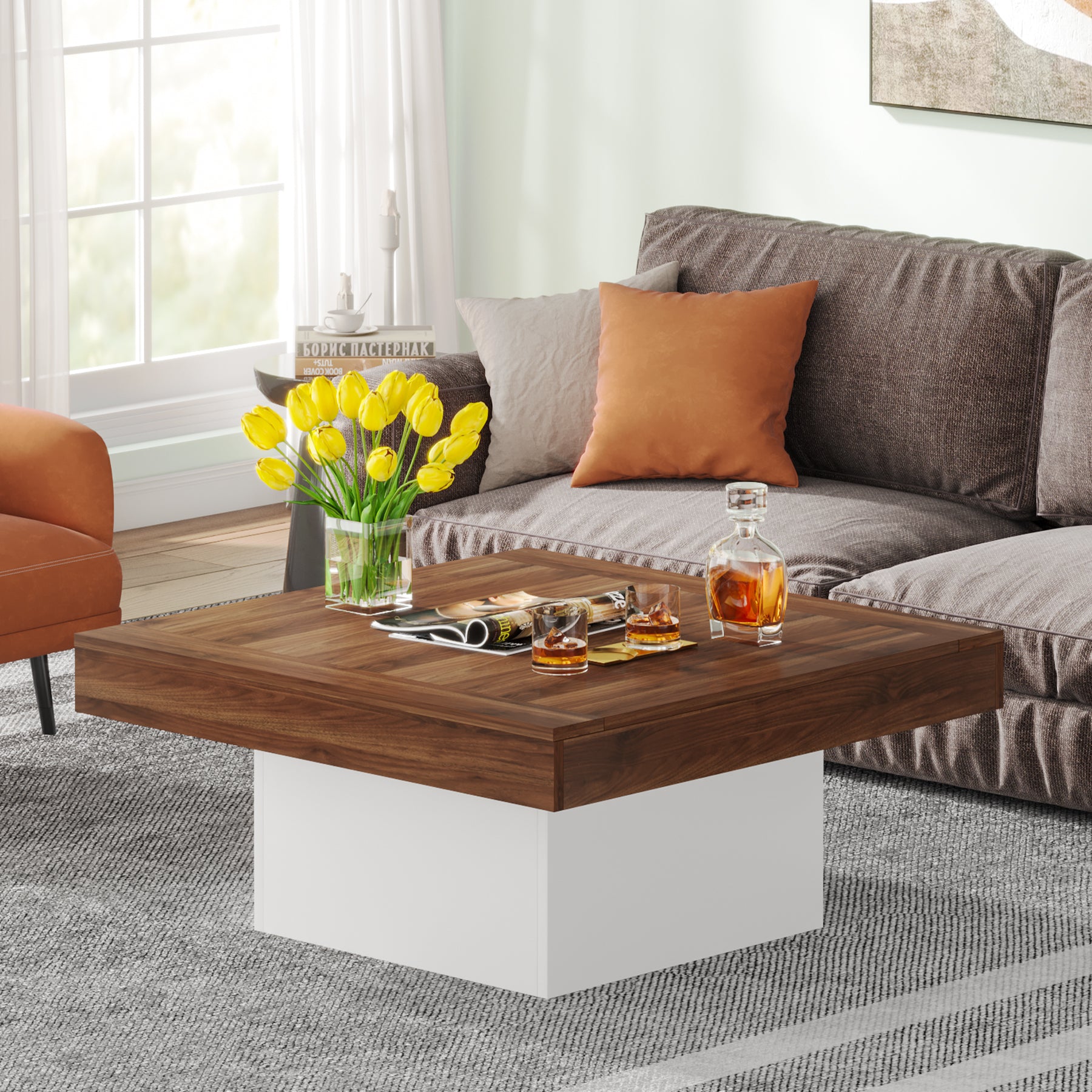 Square Coffee Table with LED Light