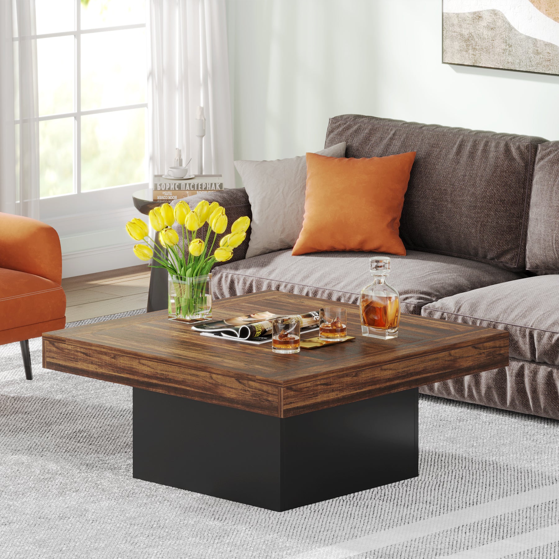 Square Coffee Table with LED Light