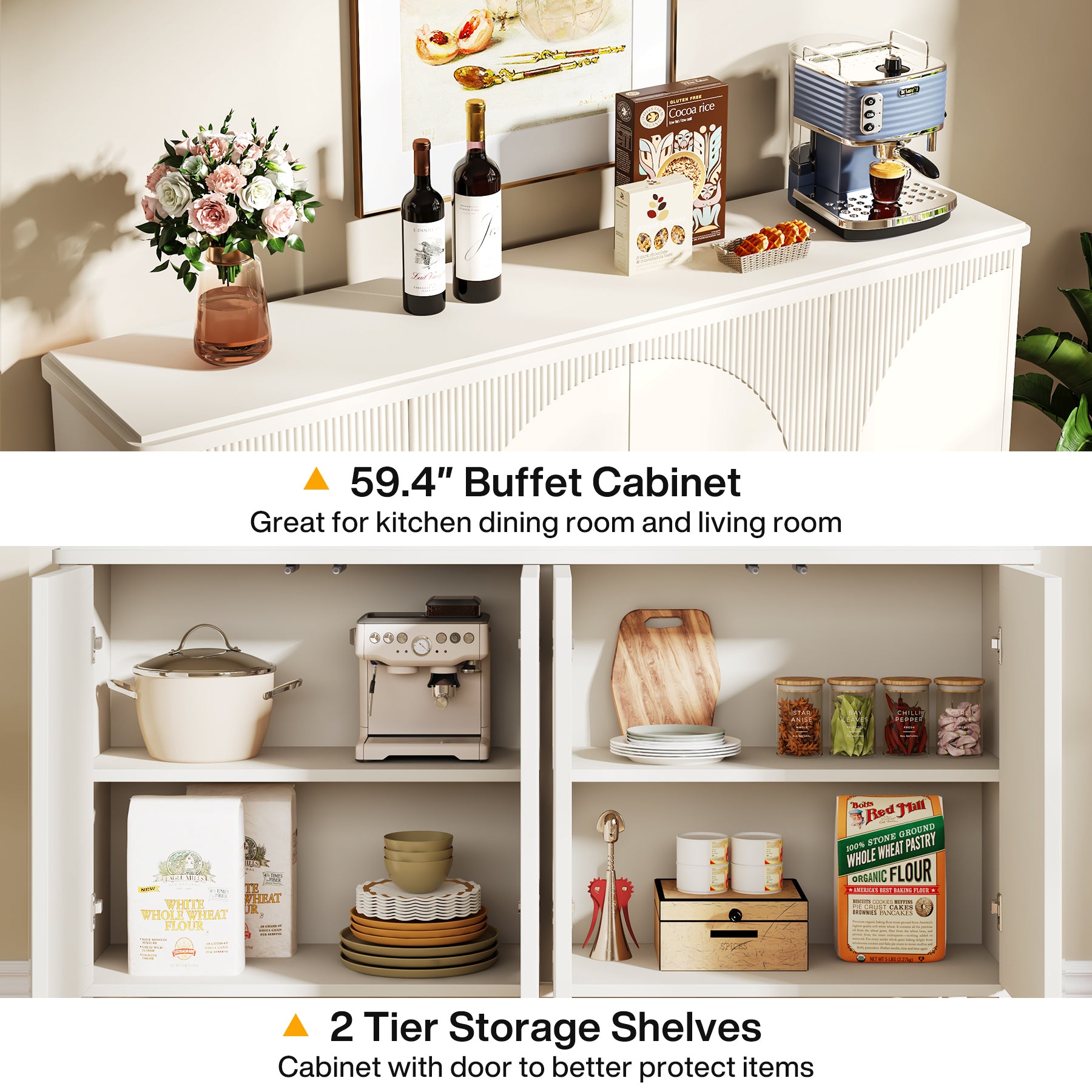 55" Sideboard Buffet Cabinet with Storage