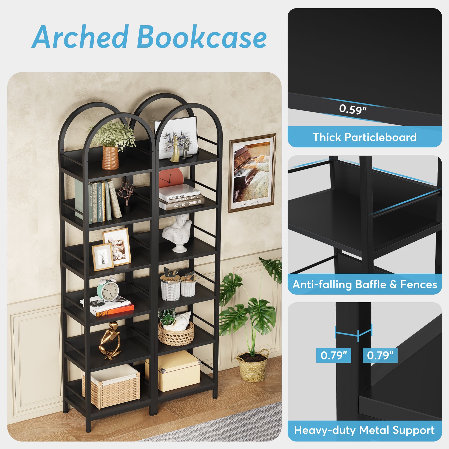6-Tier Bookshelf 78.7" Narrow Bookcase
