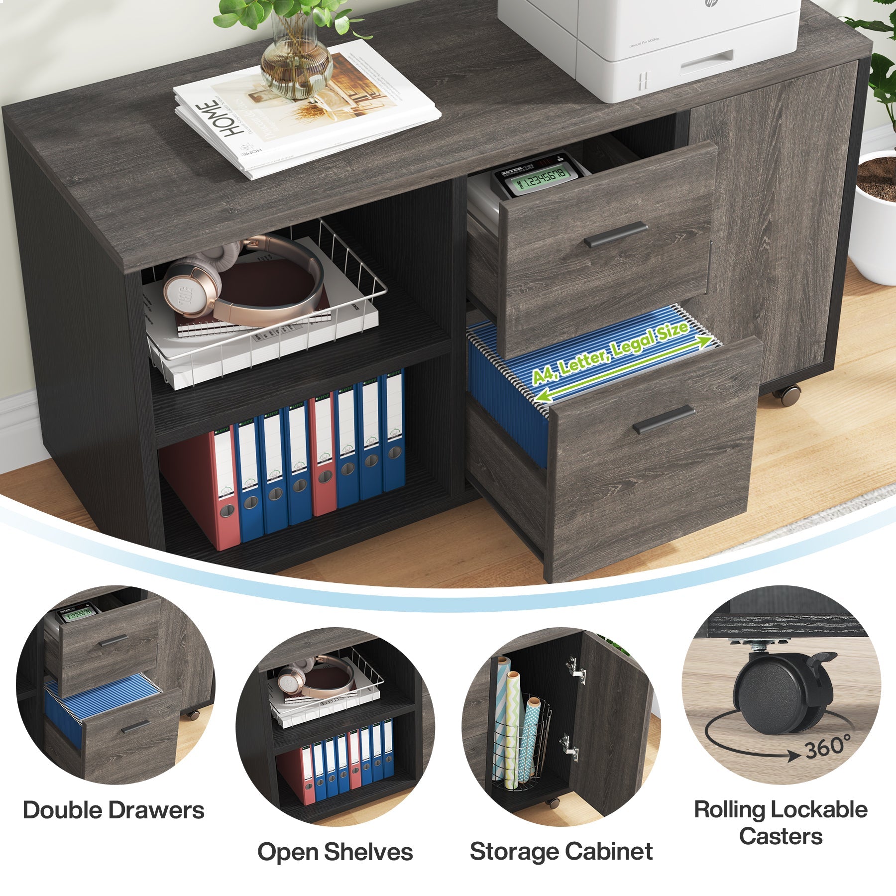 L-Shaped Desk, 71" Executive Desk with 47" Mobile File Cabinet Tribesigns