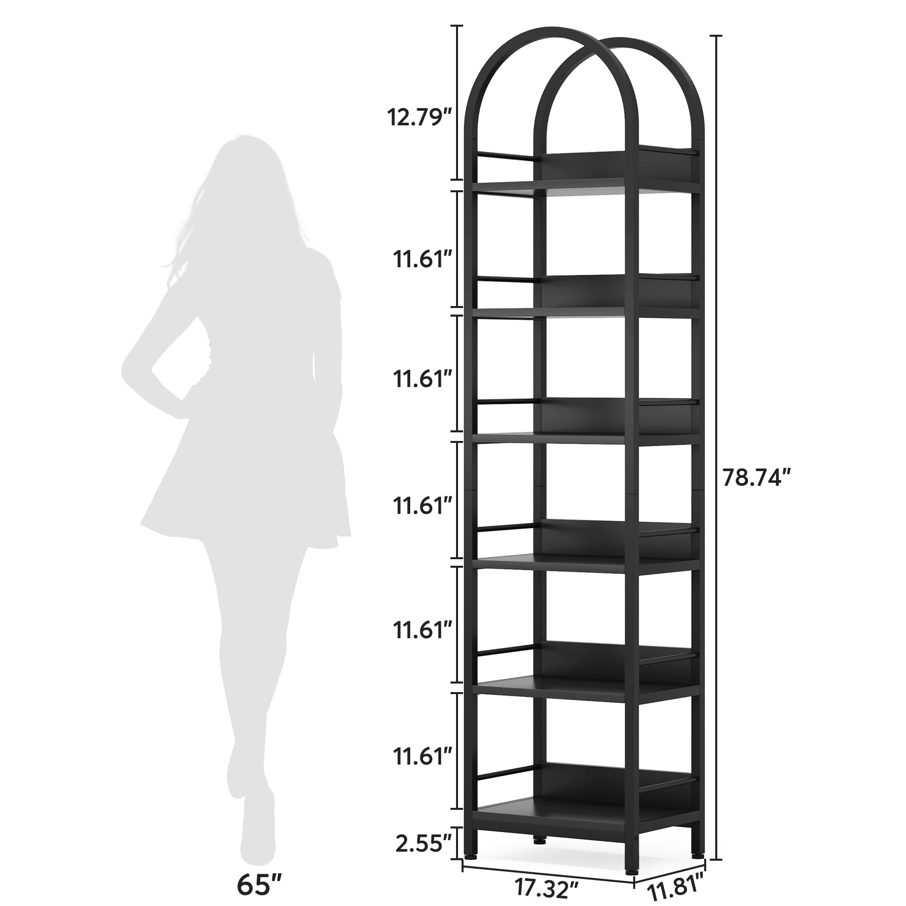 6-Tier Bookshelf 78.7" Narrow Bookcase