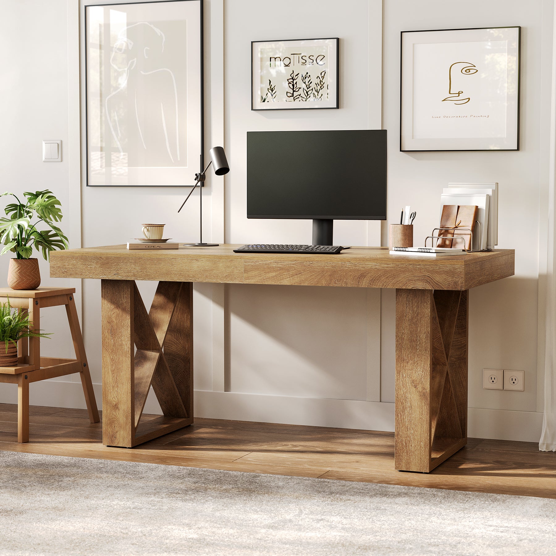 Farmhouse 63" Computer Desk Study Writing Table