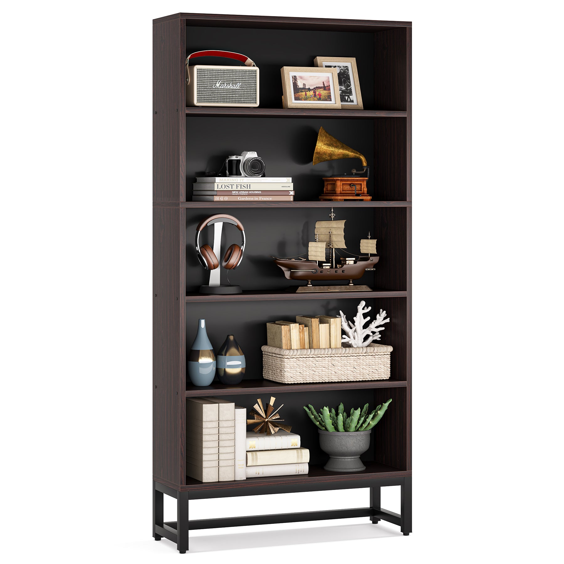 70.8" Bookcase with 5-Tier Storage Shelves