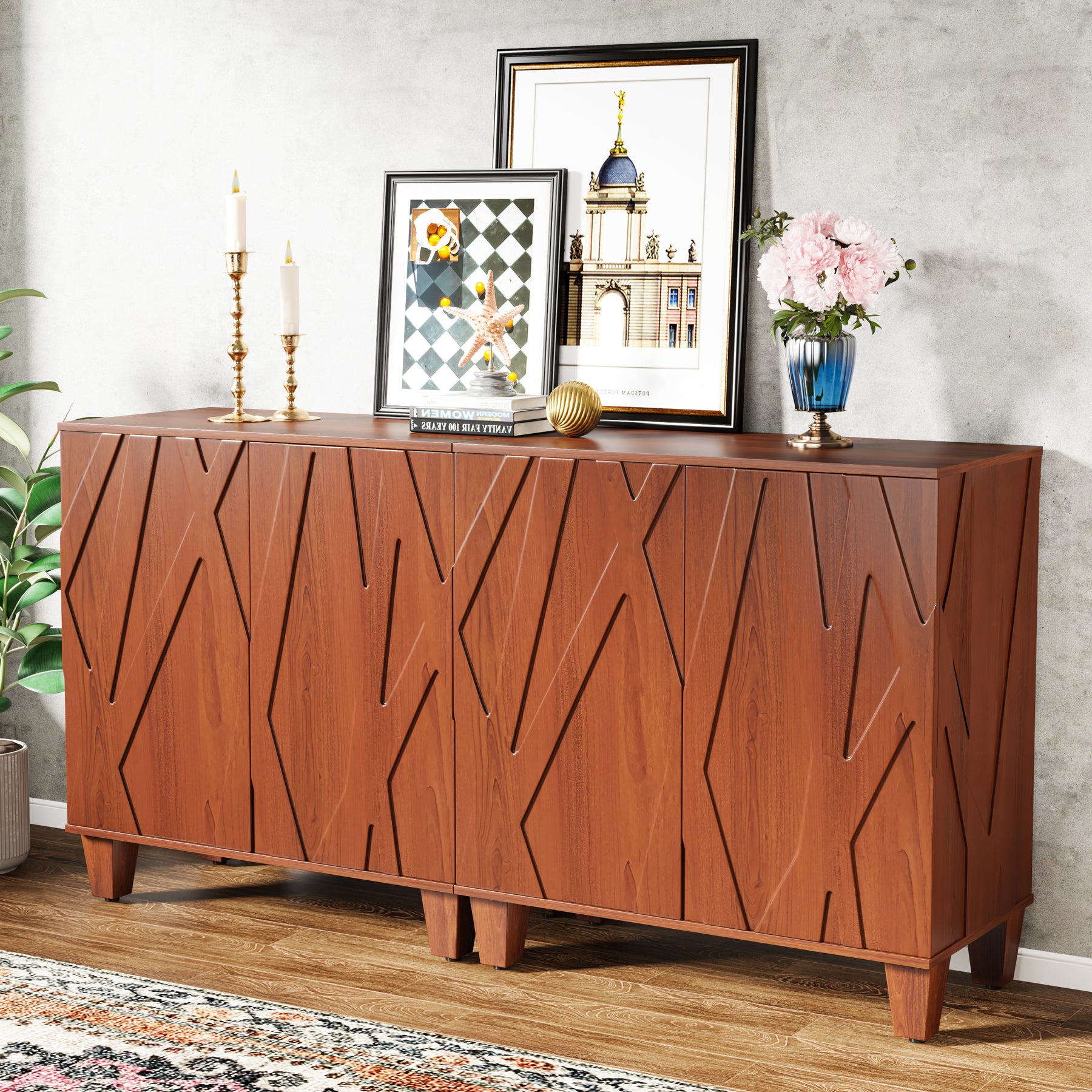 Wood Buffet Sideboard Cabinet with Adjustable Shelves