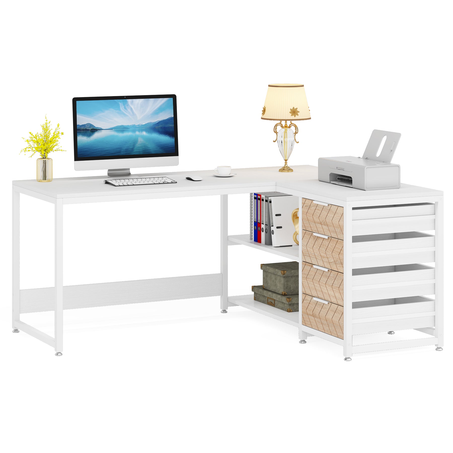 59" Reversible L-Shaped Desk with Drawers