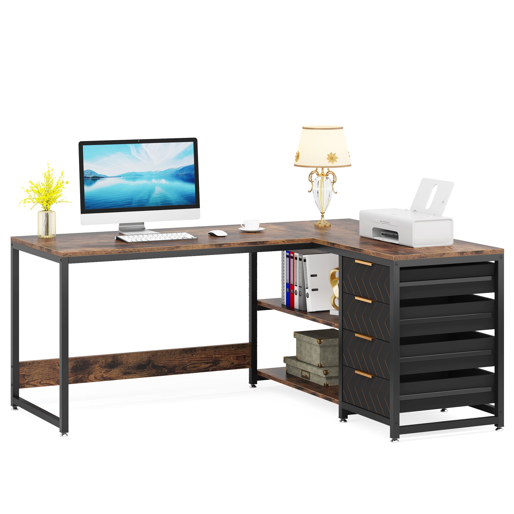 59" Reversible L-Shaped Desk with Drawers