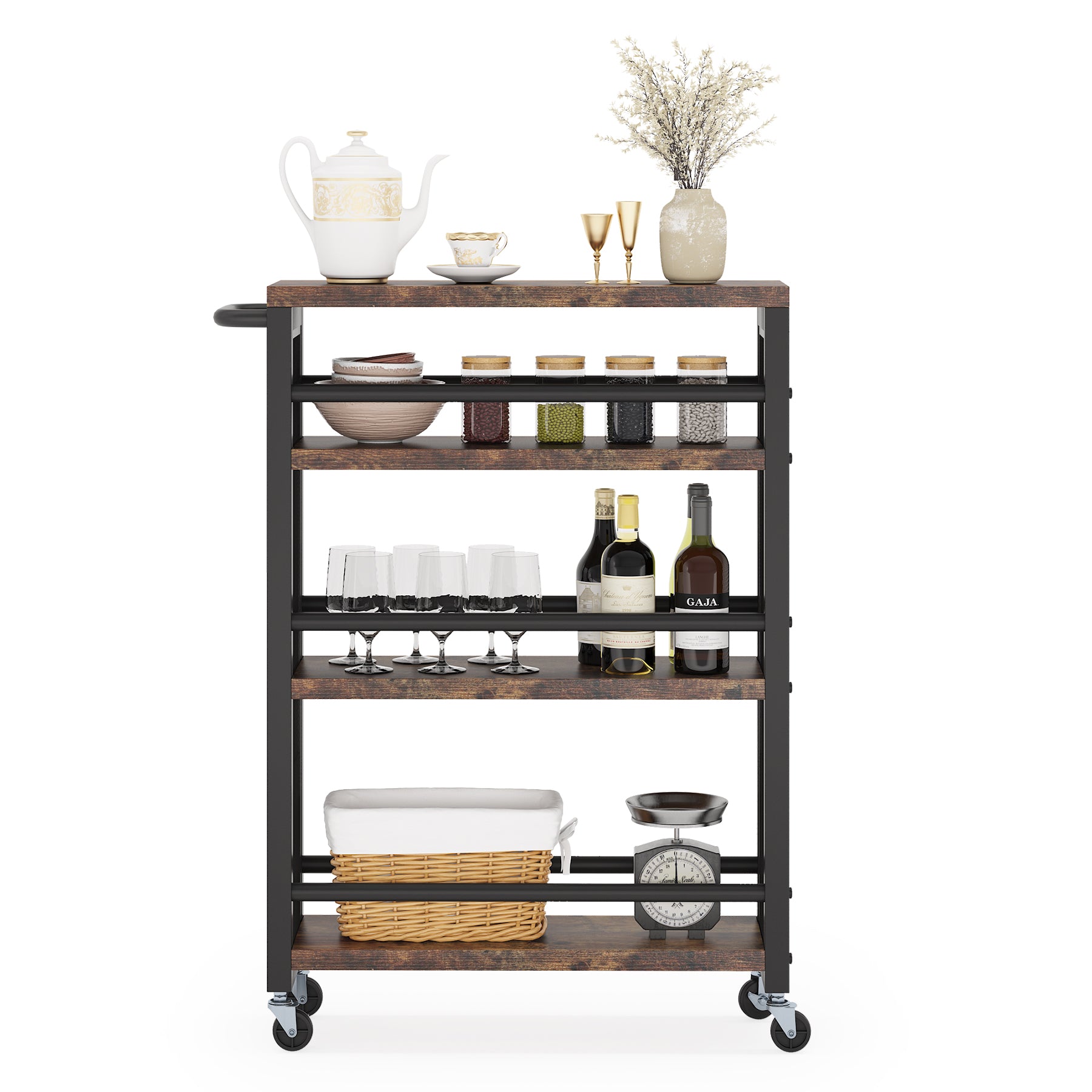 4-Tier Kitchen Storage Cart with Handle
