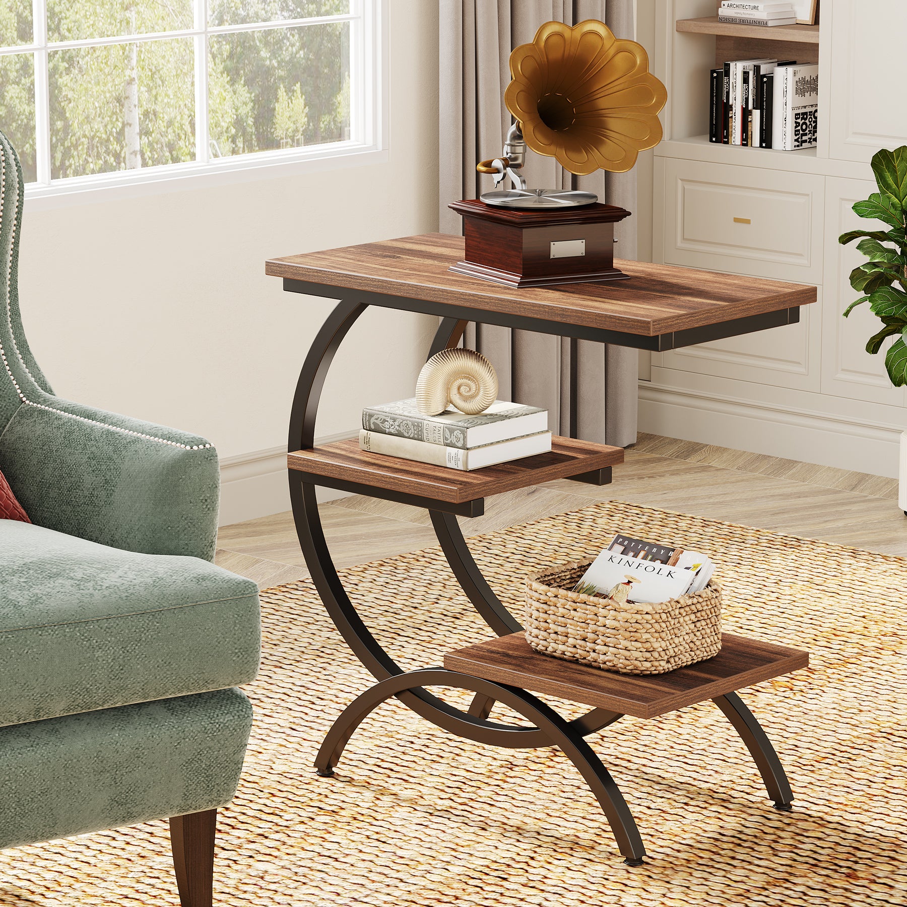 End Table Sofa Side Table with Storage Shelves