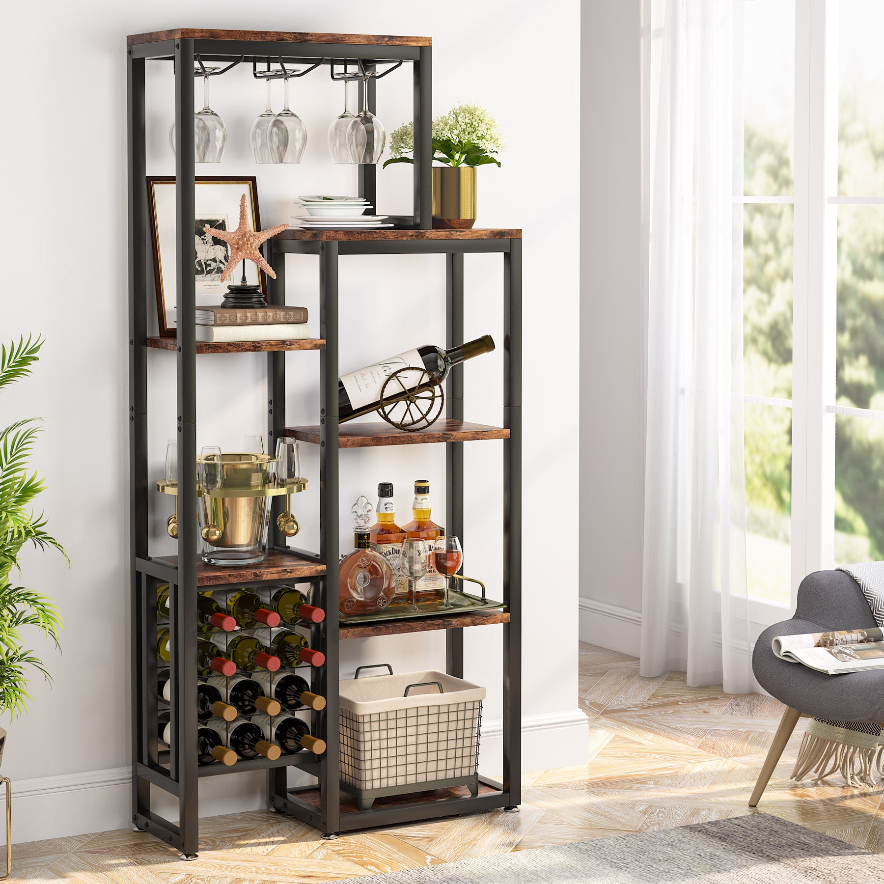 Freestanding Wine Rack with Glass Holder
