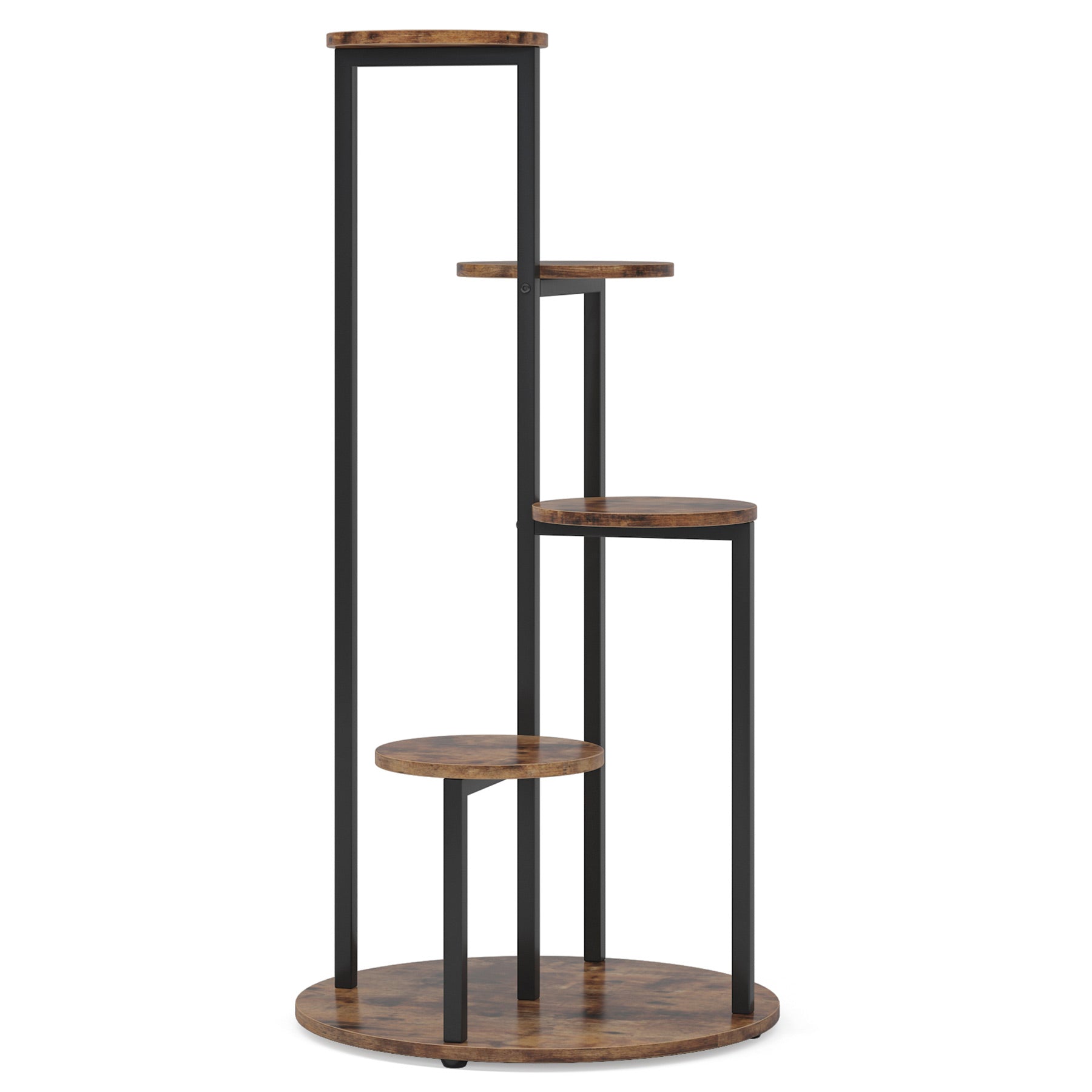 Little Tree 5-Tier Corner Plant Stand, Free Standing Wood Metal Flower Rack Pot Shelf Display with Round Board, Garden Patio Balcony Plant Holder, image size:1800x1800
