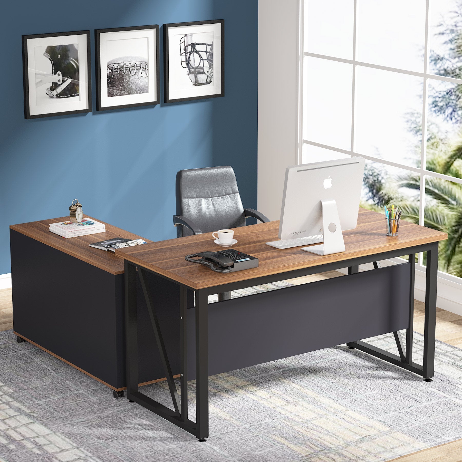 Tribesigns L-Shaped Desk, 55" Executive Desk Computer Table and 43" File Cabinet Tribesigns