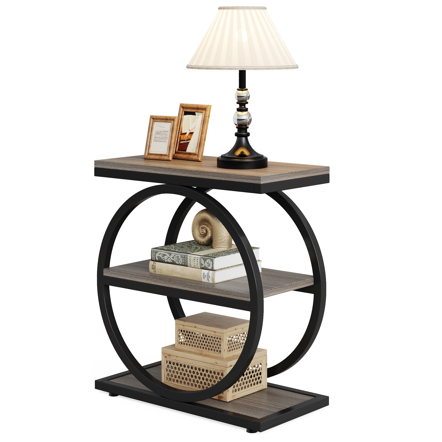 3-Tier End Table with Round Metal Frame