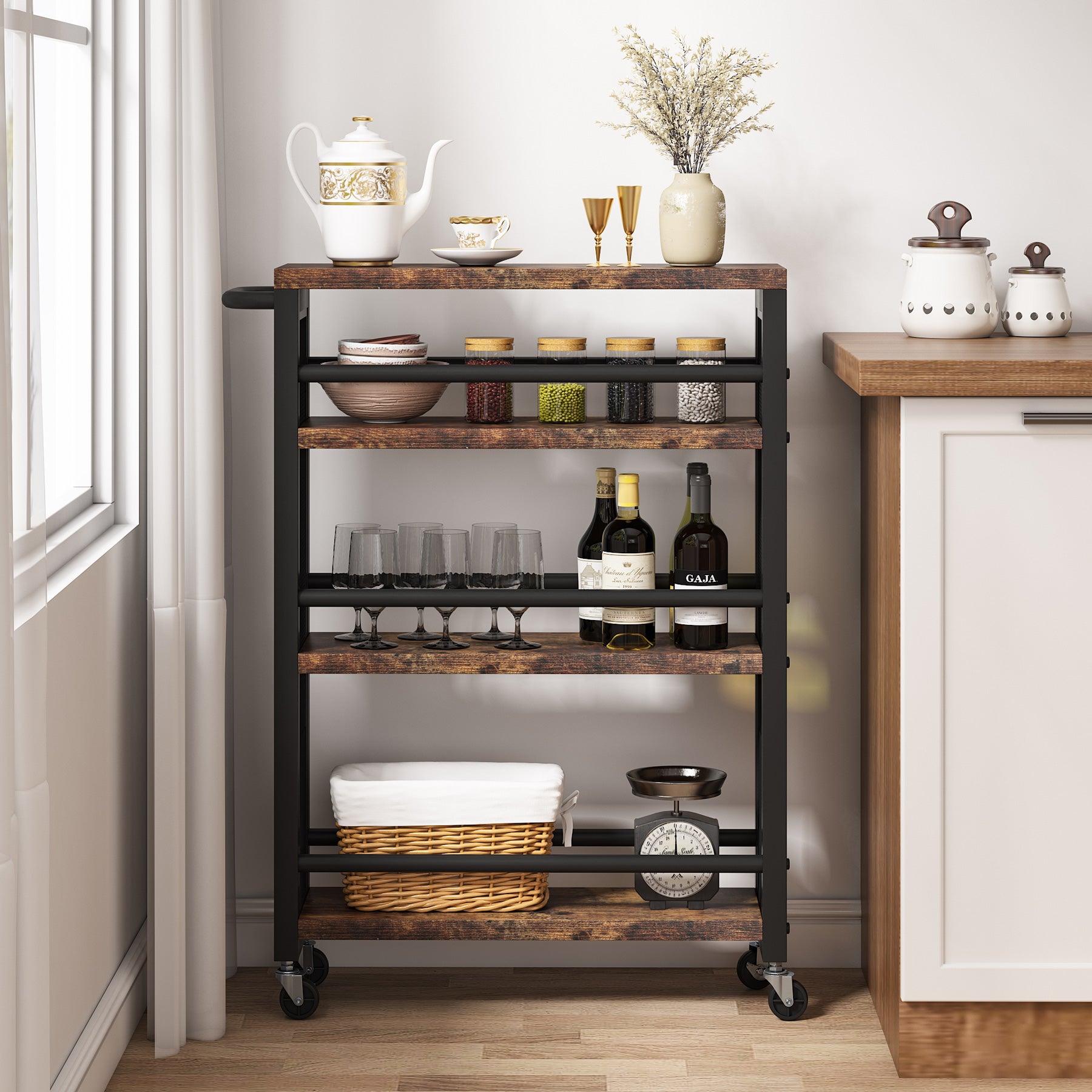 4-Tier Kitchen Storage Cart with Handle