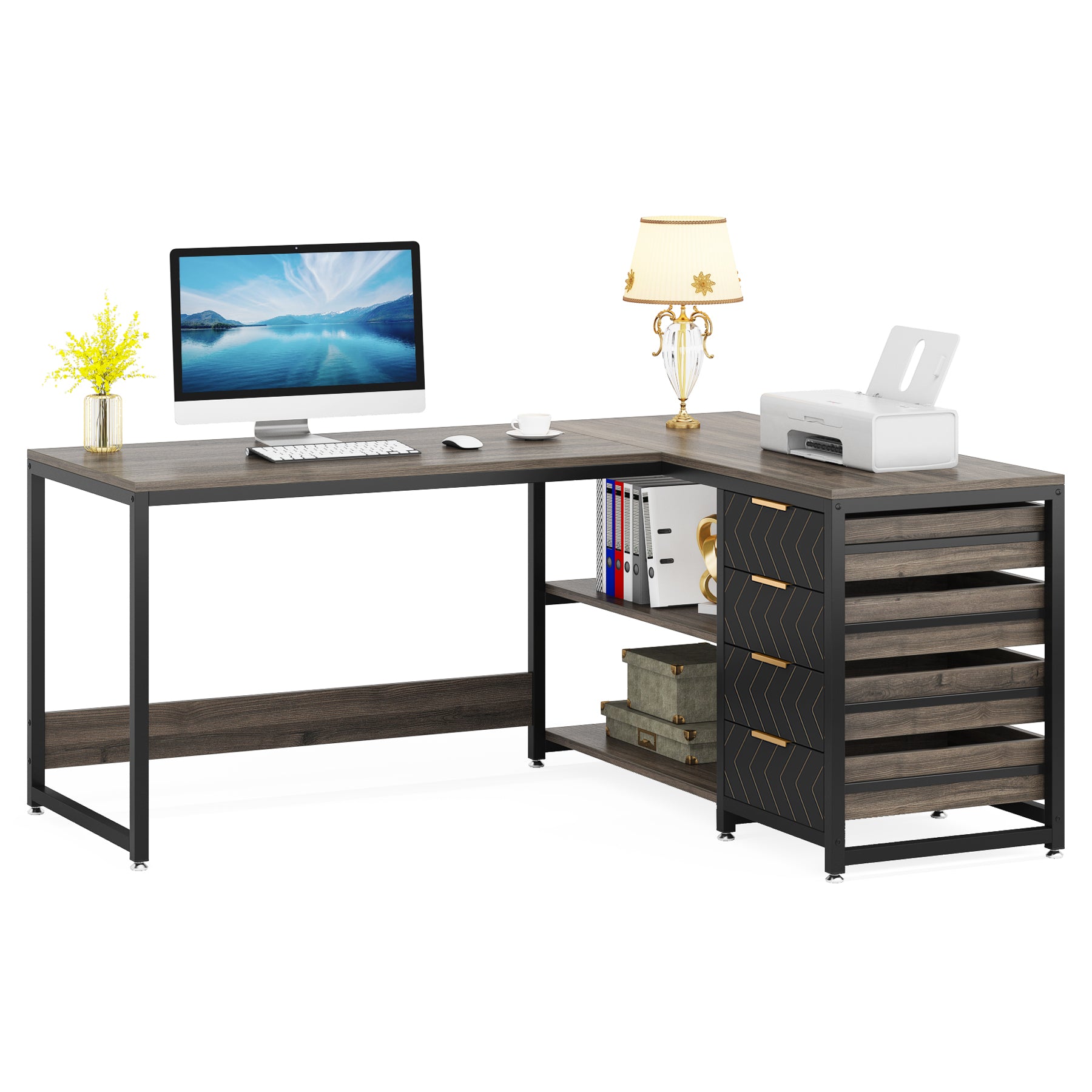 59" Reversible L-Shaped Desk with Drawers