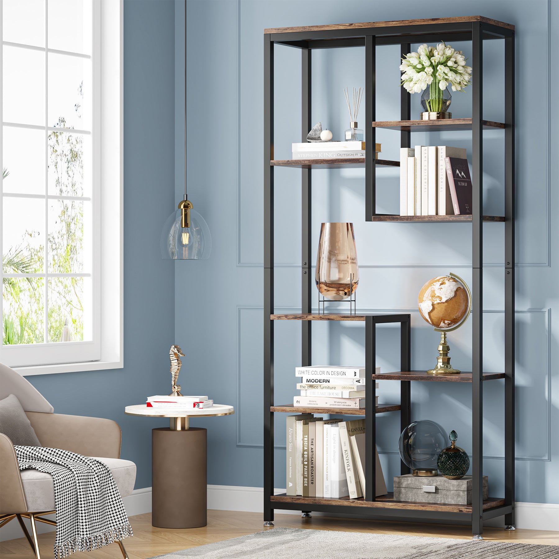 69.2" Bookshelf Industrial Bookcase