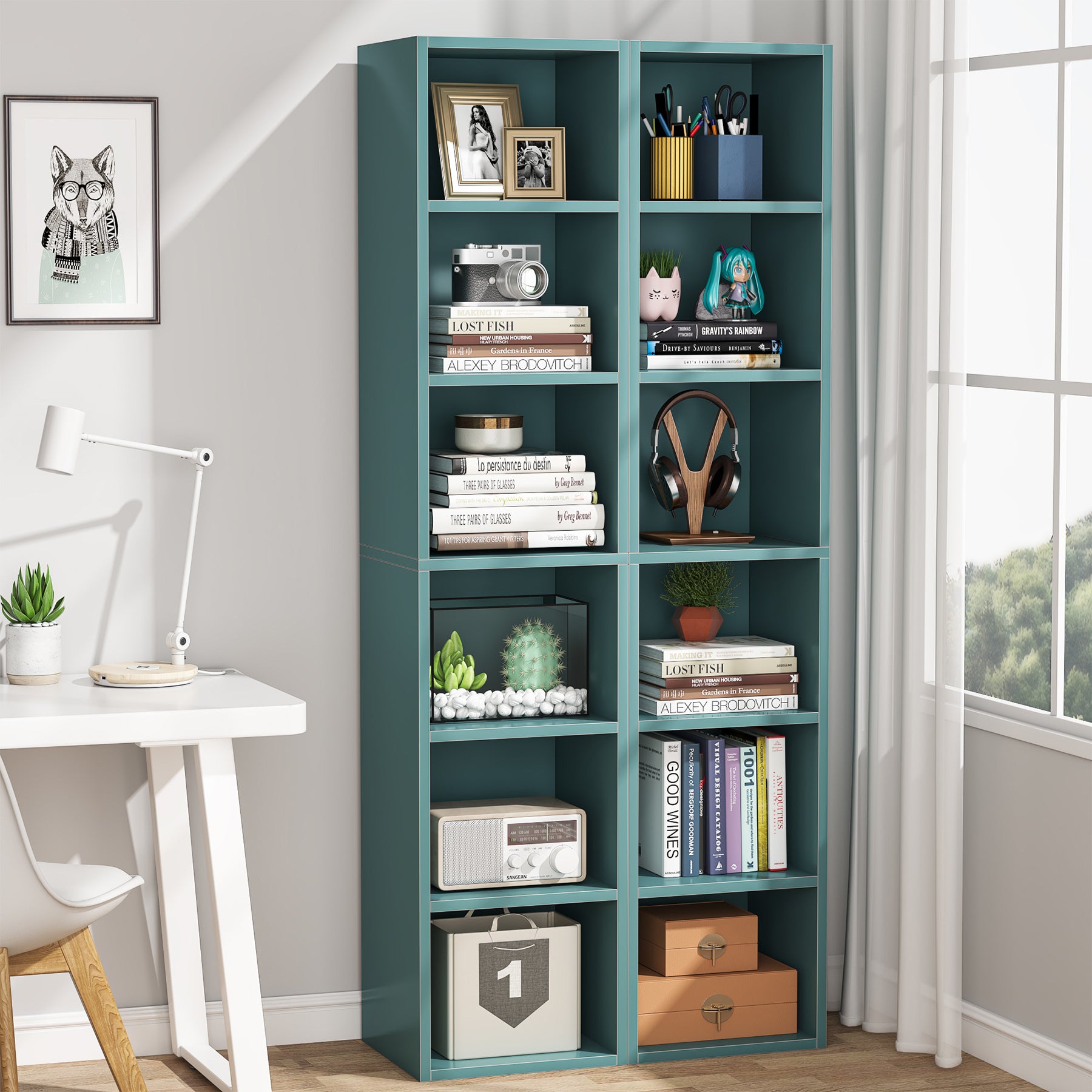 6-Tier Bookcase 70.9" Cube Display Shelves