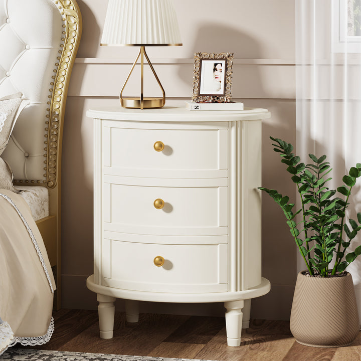 Little Tree Wood Nightstand Bedside Table with 3 Drawers & Solid Wood Legs