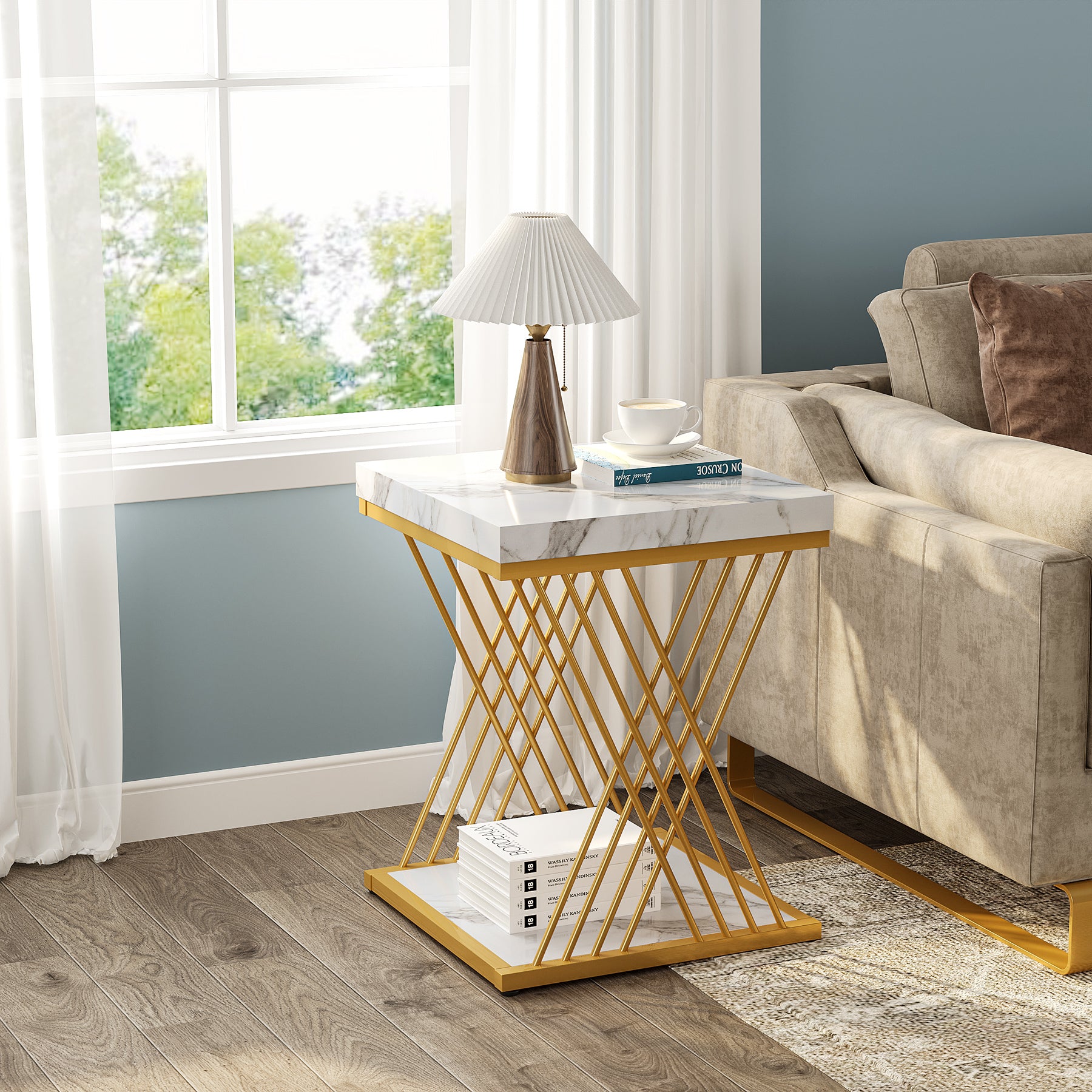 2-Tier Faux Marble End Table