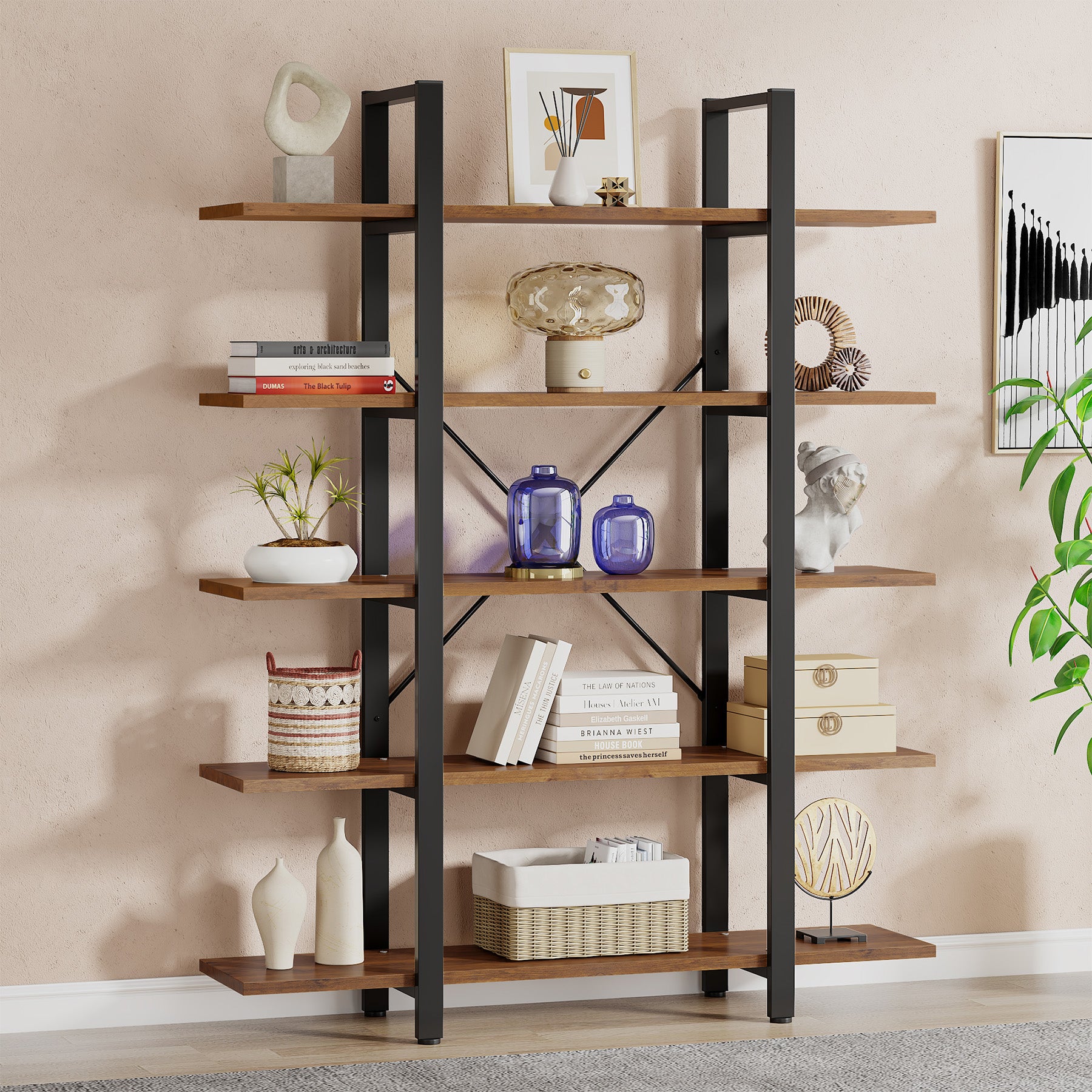5-Tier Bookshelf Industrial Bookcase