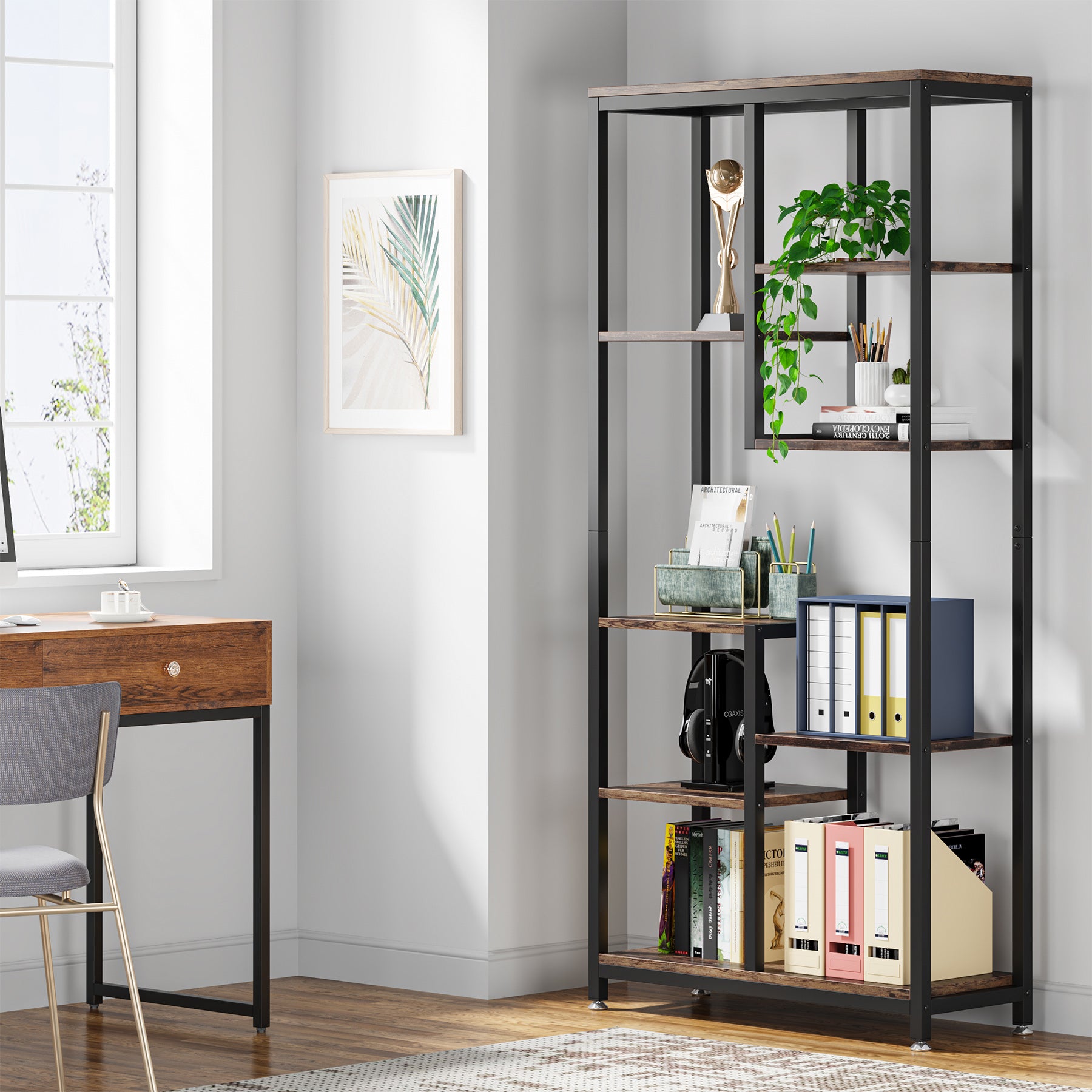 69.2" Bookshelf Industrial Bookcase