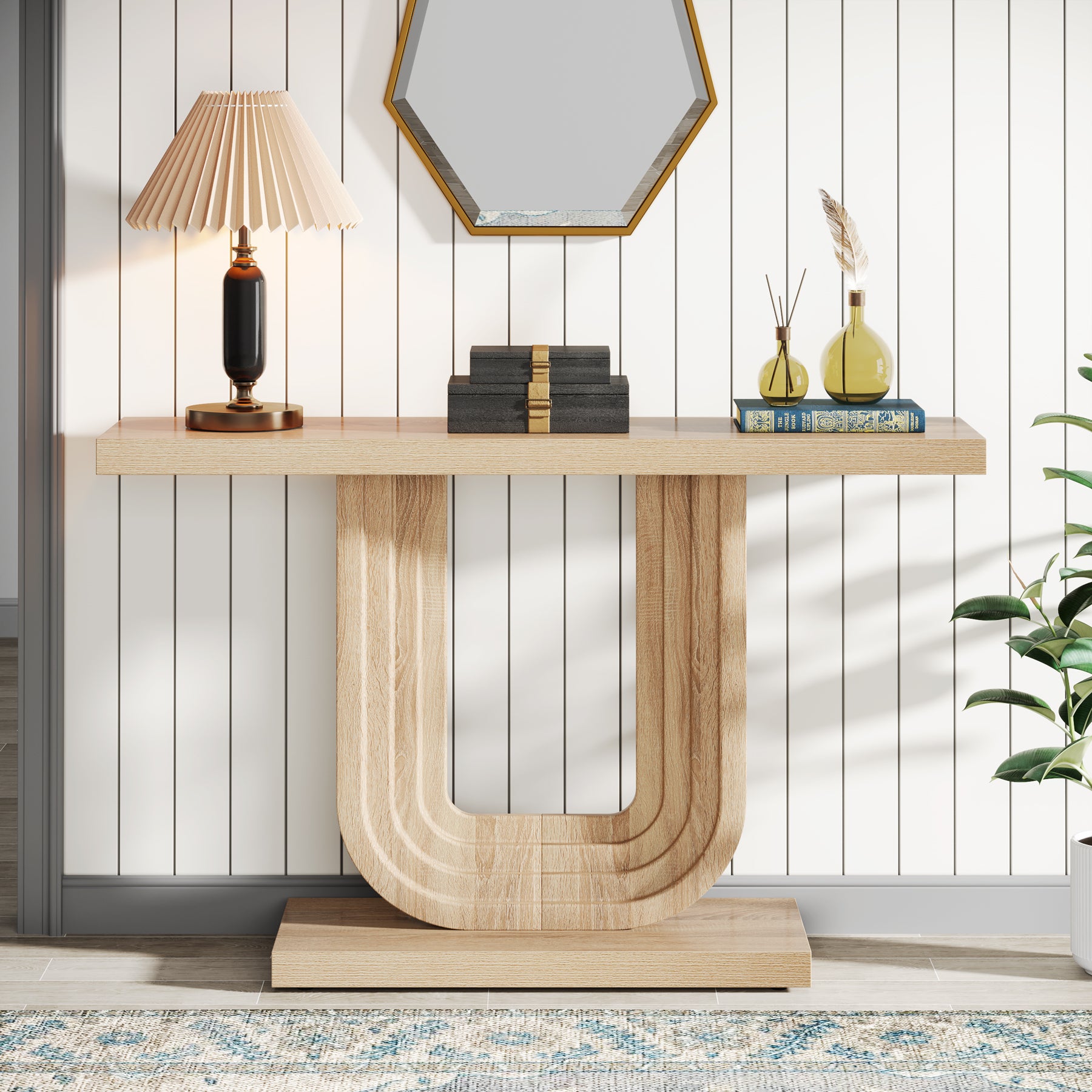 Farmhouse Console Table with Geometric Base