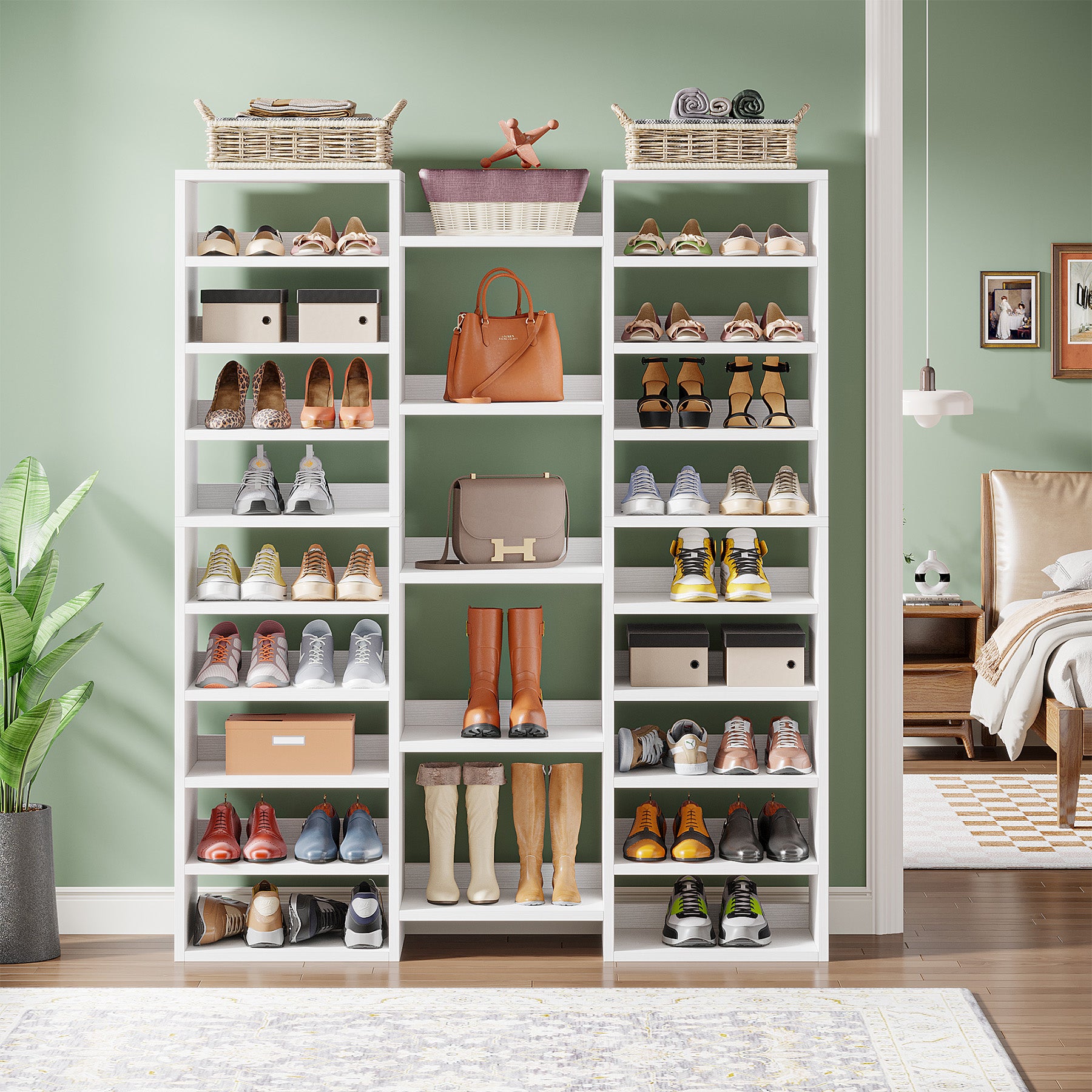 Freestanding Shoe Rack with Storage Shelves