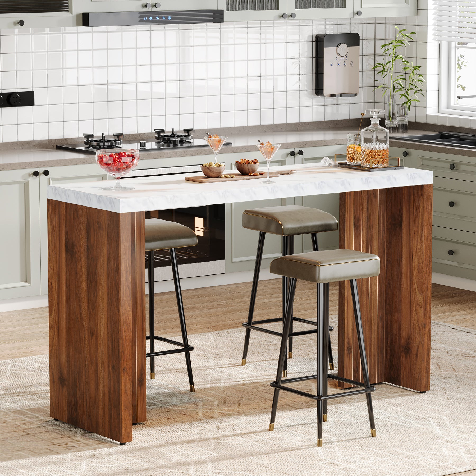 55" Home Bar Table with a Faux Marble Finished Tabletop