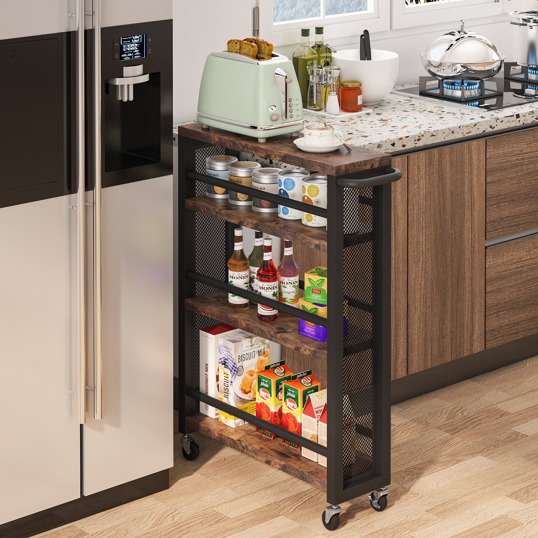 4-Tier Kitchen Storage Cart with Handle