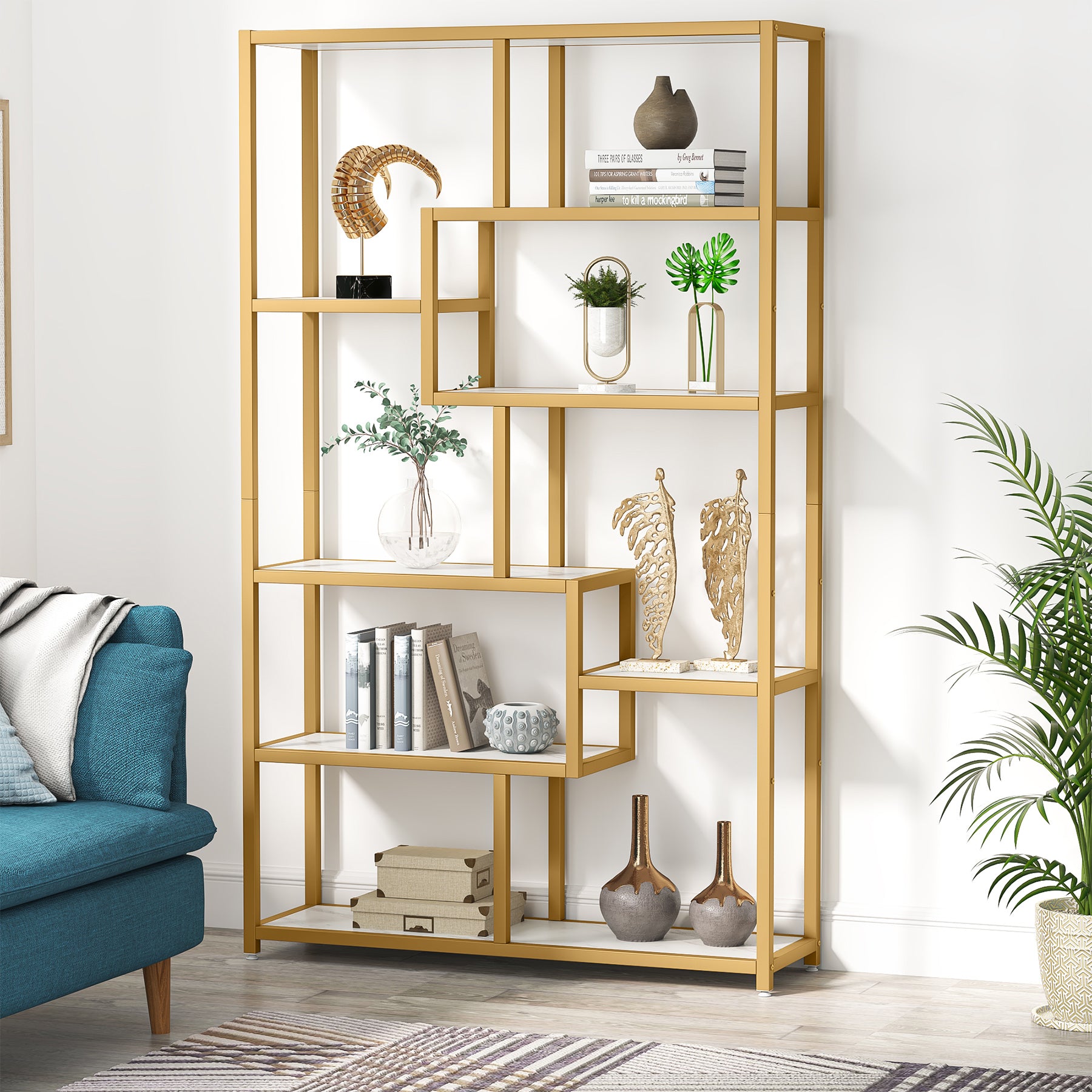 Modern Bookshelf, 8-Open Shelf Etagere Bookcase