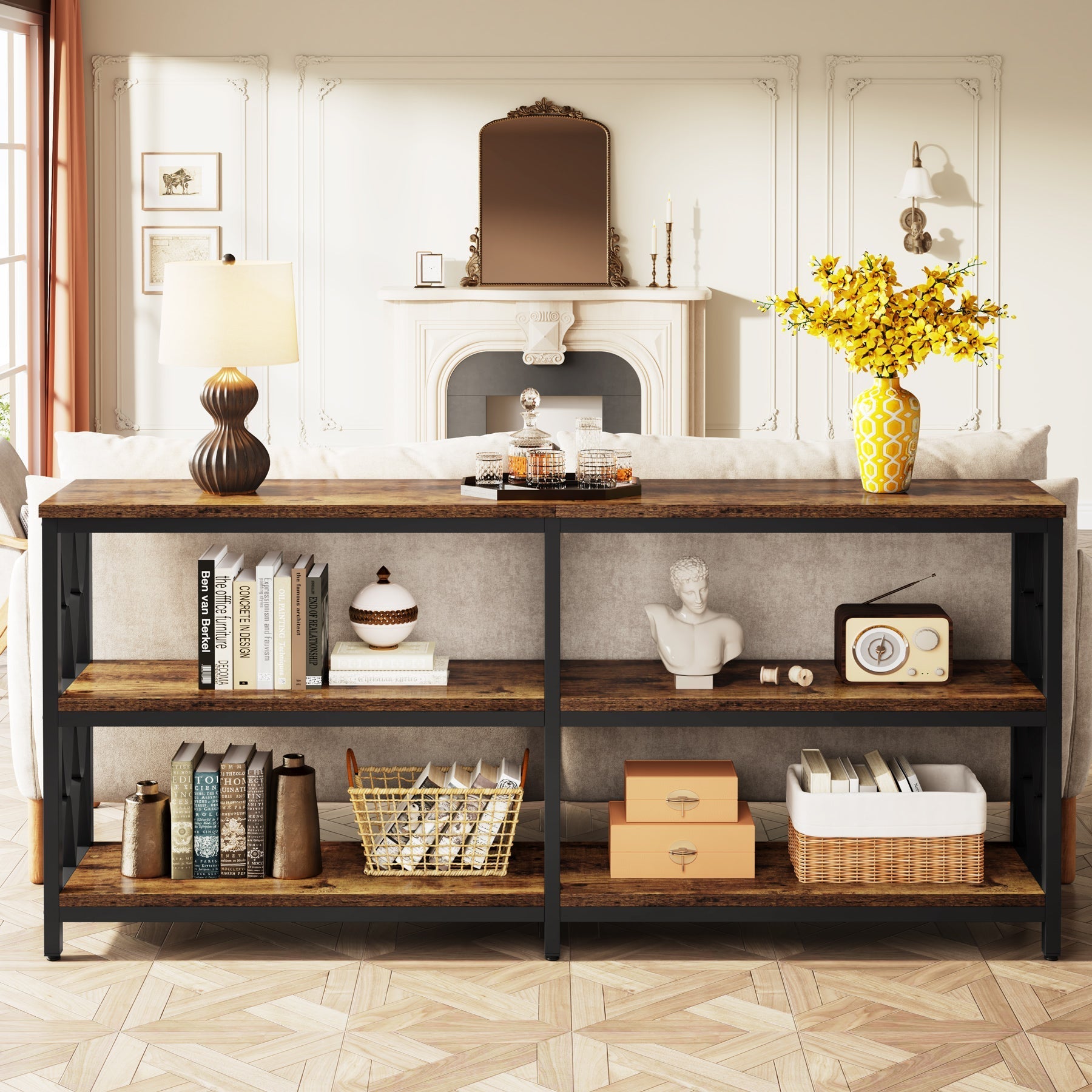 3-Tier Console Table, 70.9" Industrial Sofa Foyer Table for Living Room Tribesigns