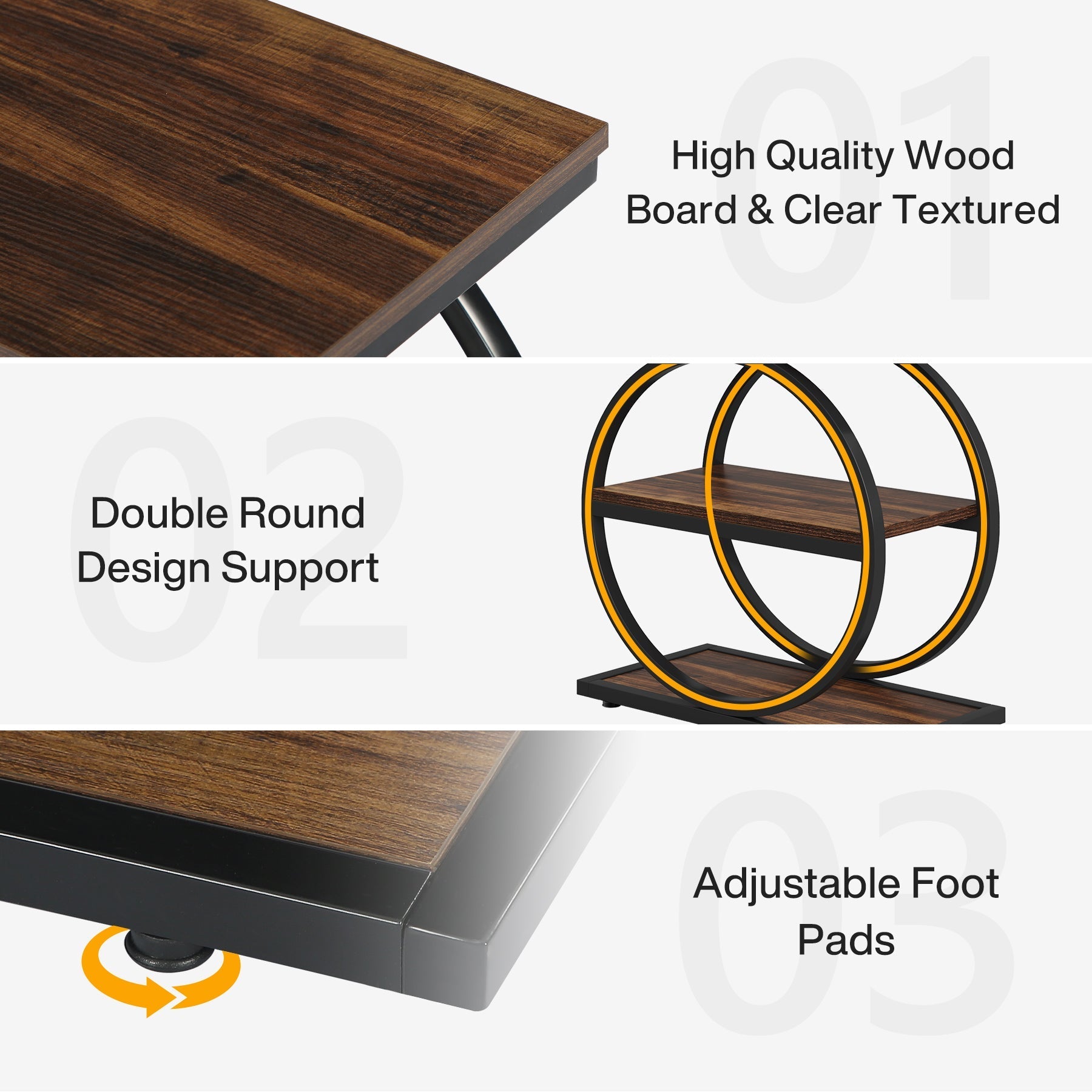 3-Tier End Table, Industrial Sofa Side Table with Round Metal Frame Tribesigns