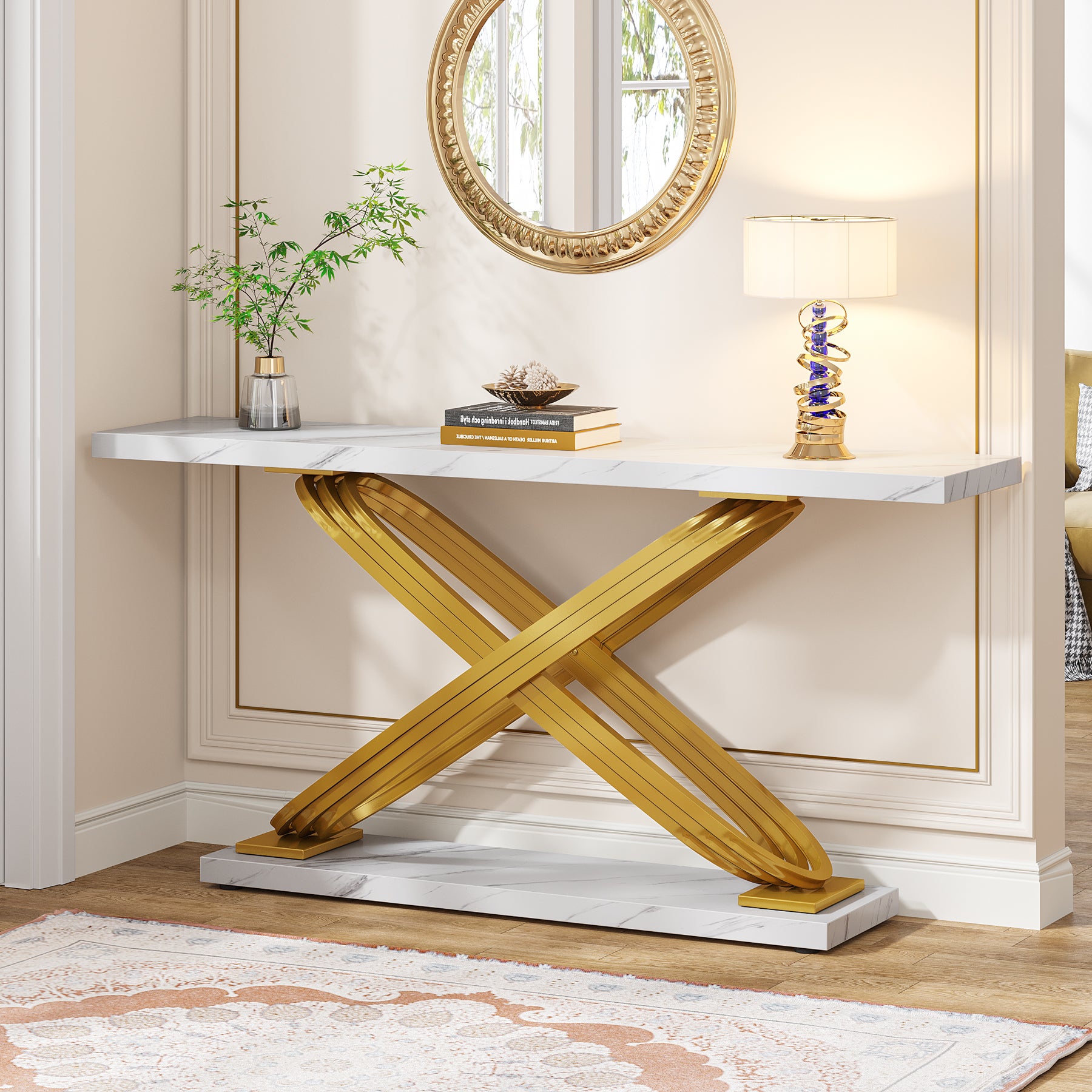 55" Console Table Faux Marble Entryway Table