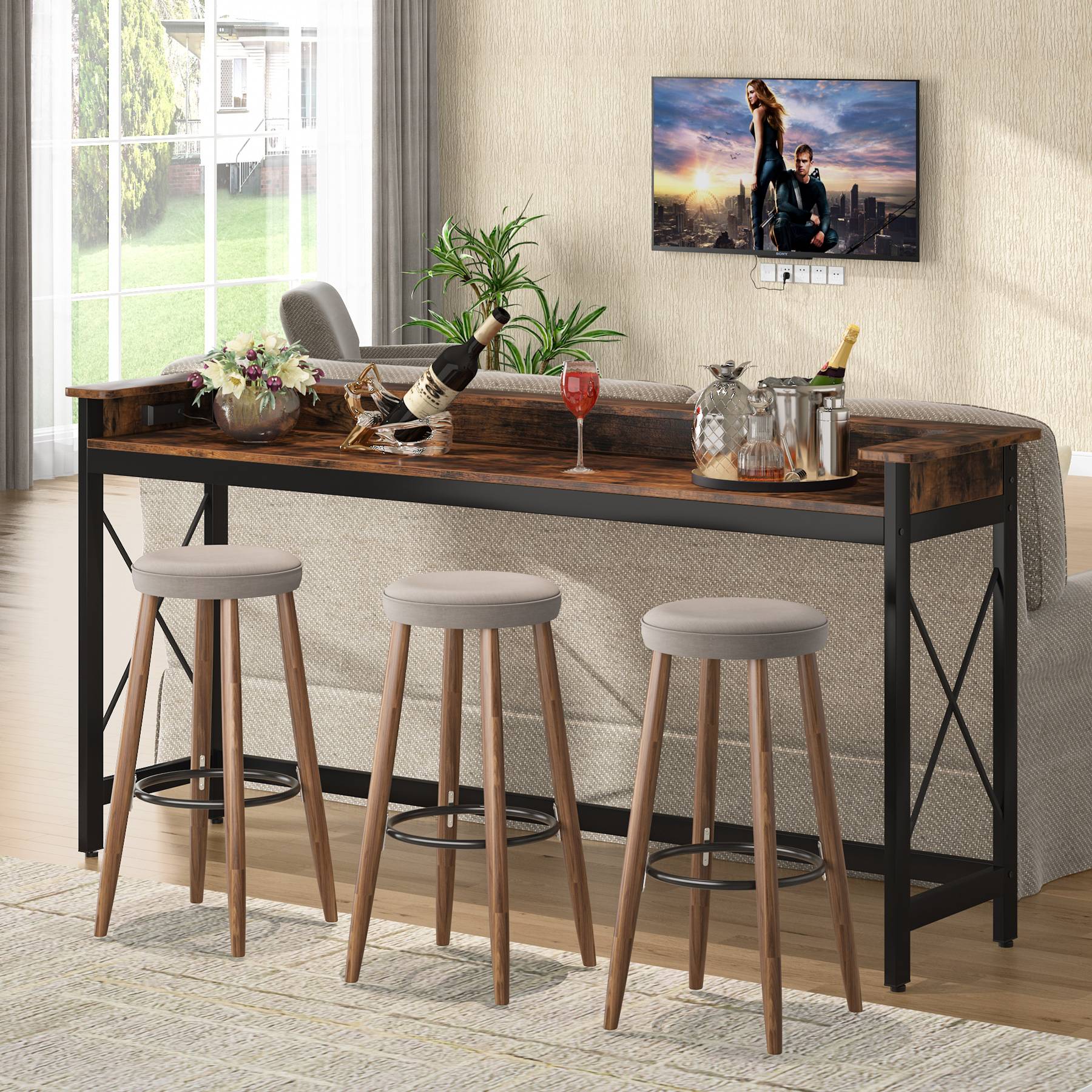 Console Table, 70.9" Sofa Table with Outlets and USB Ports Tribesigns