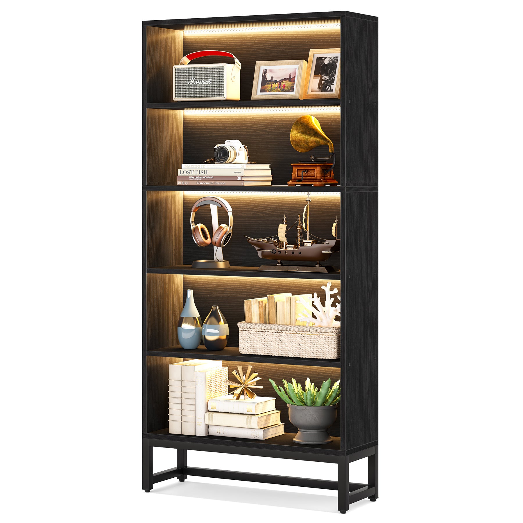 70.8" Bookcase with 5-Tier Storage Shelves