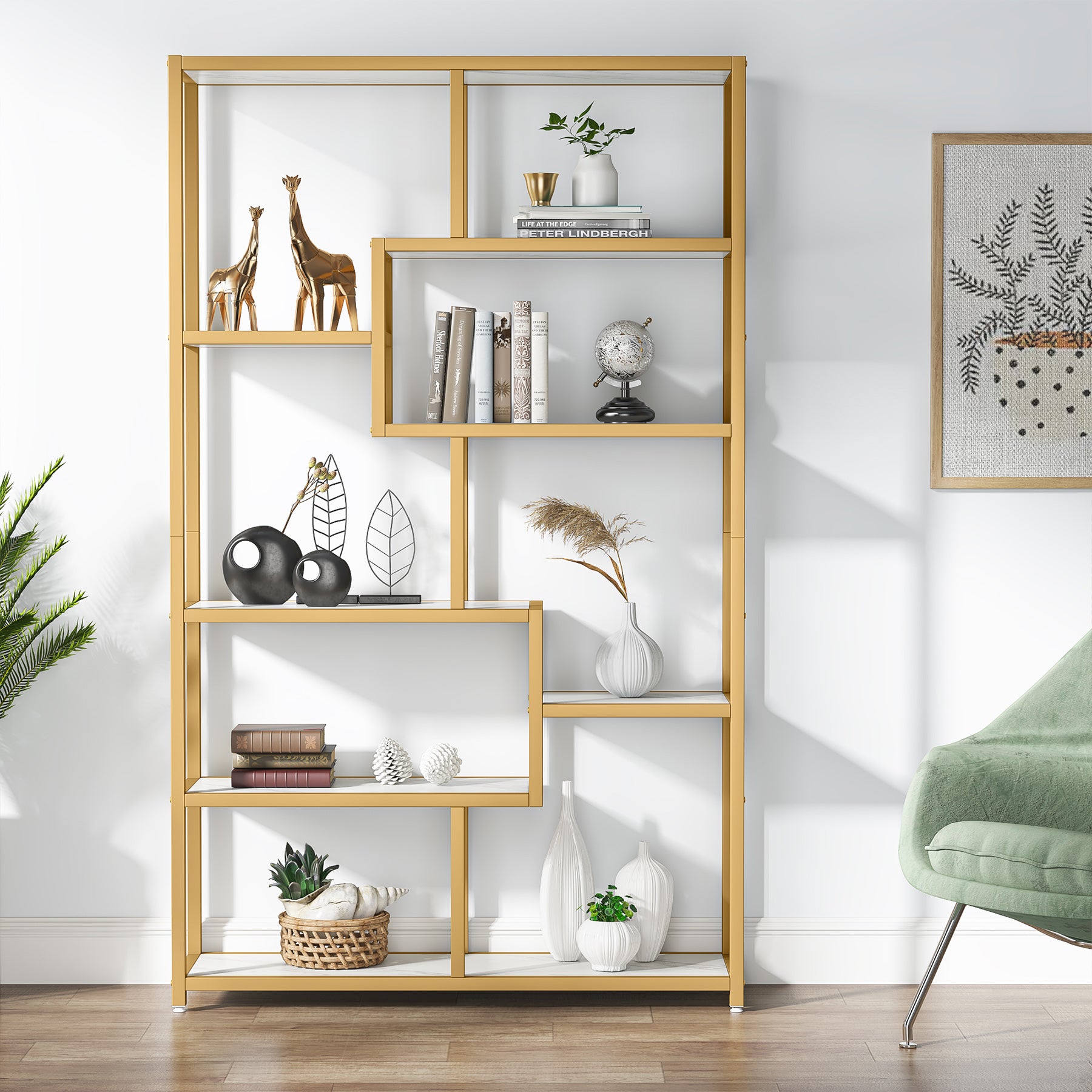 Modern Bookshelf, 8-Open Shelf Etagere Bookcase