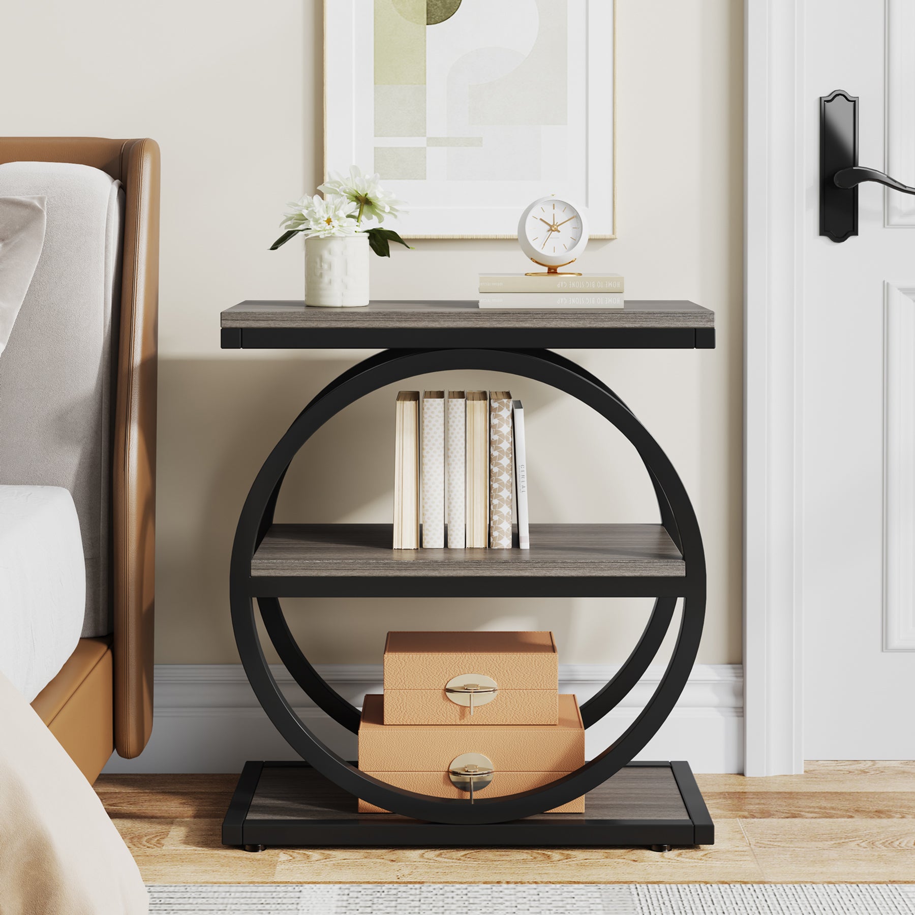 3-Tier End Table with Round Metal Frame