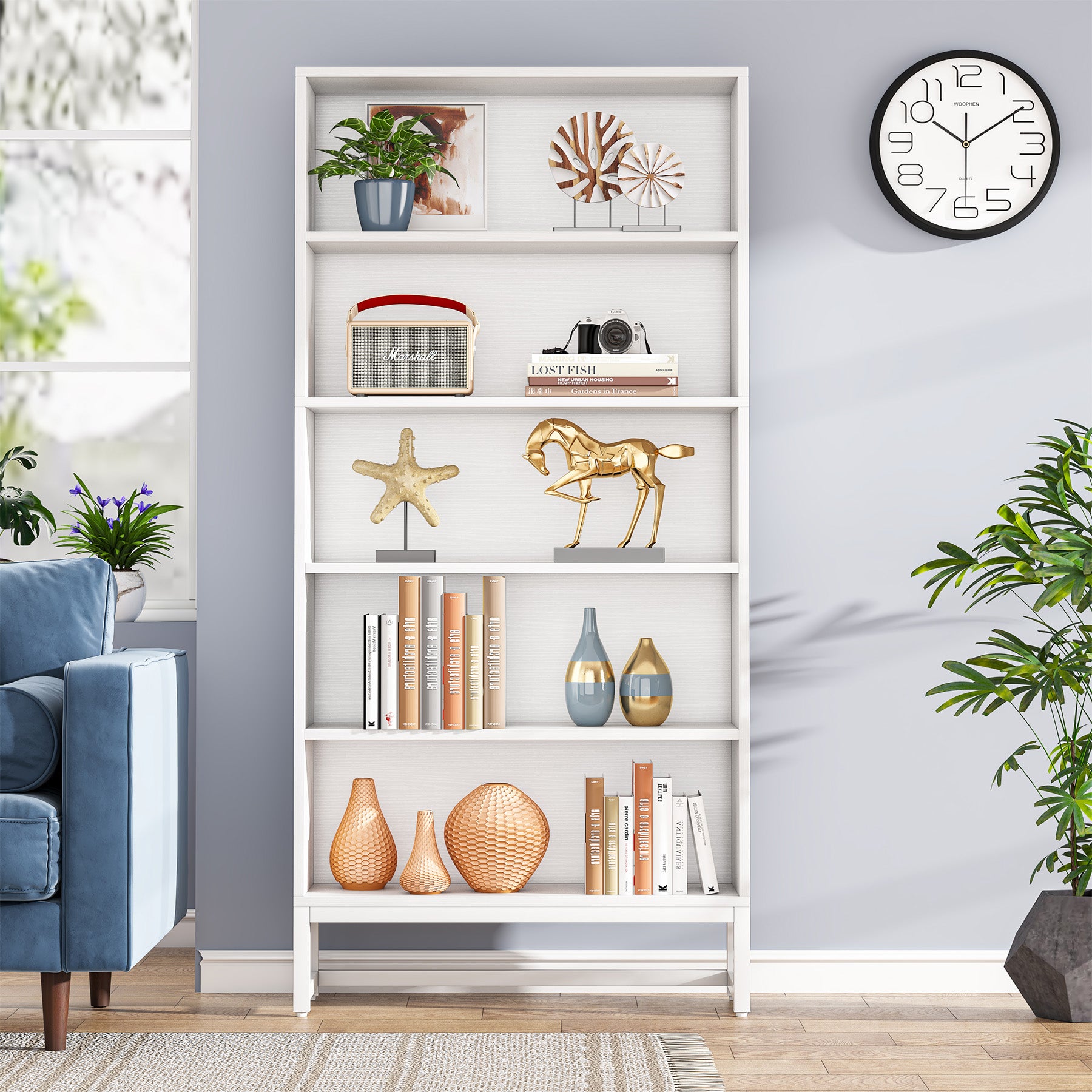 70.8" Bookcase with 5-Tier Storage Shelves