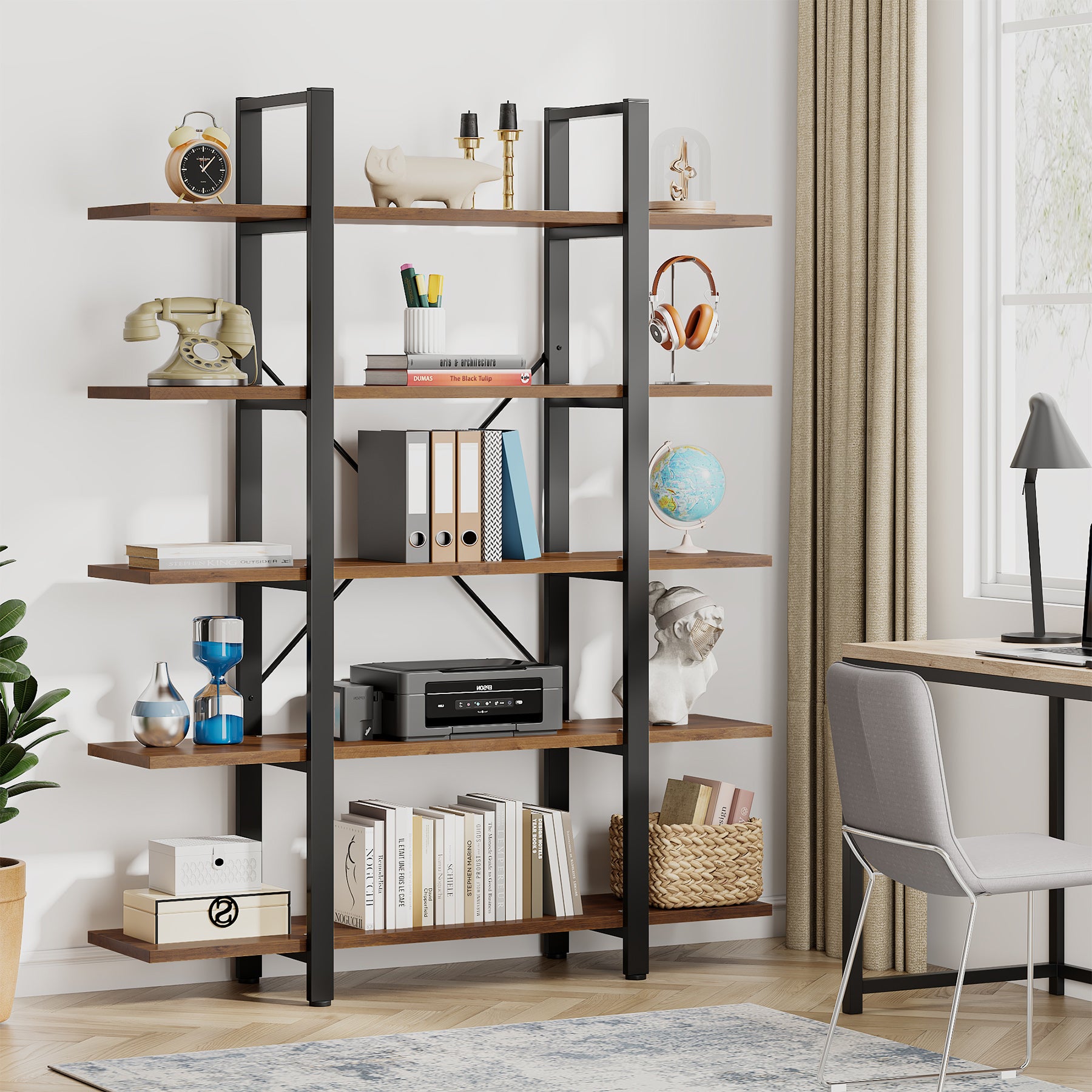 5-Tier Bookshelf Industrial Bookcase