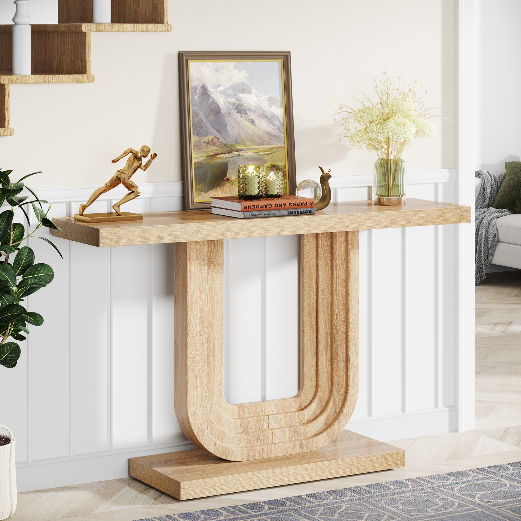 Farmhouse Console Table with Geometric Base