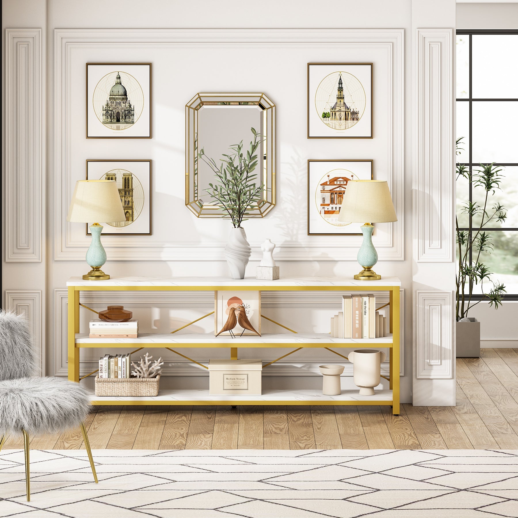 70.9" Console Table, 3-Tier Sofa Table with Metal Frame Tribesigns