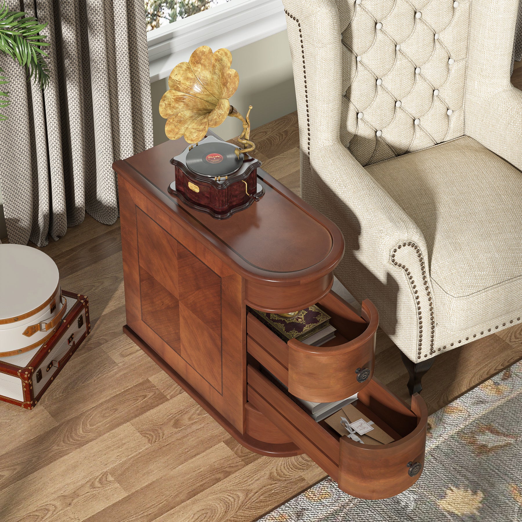 Wood End Table with 2 Drawers