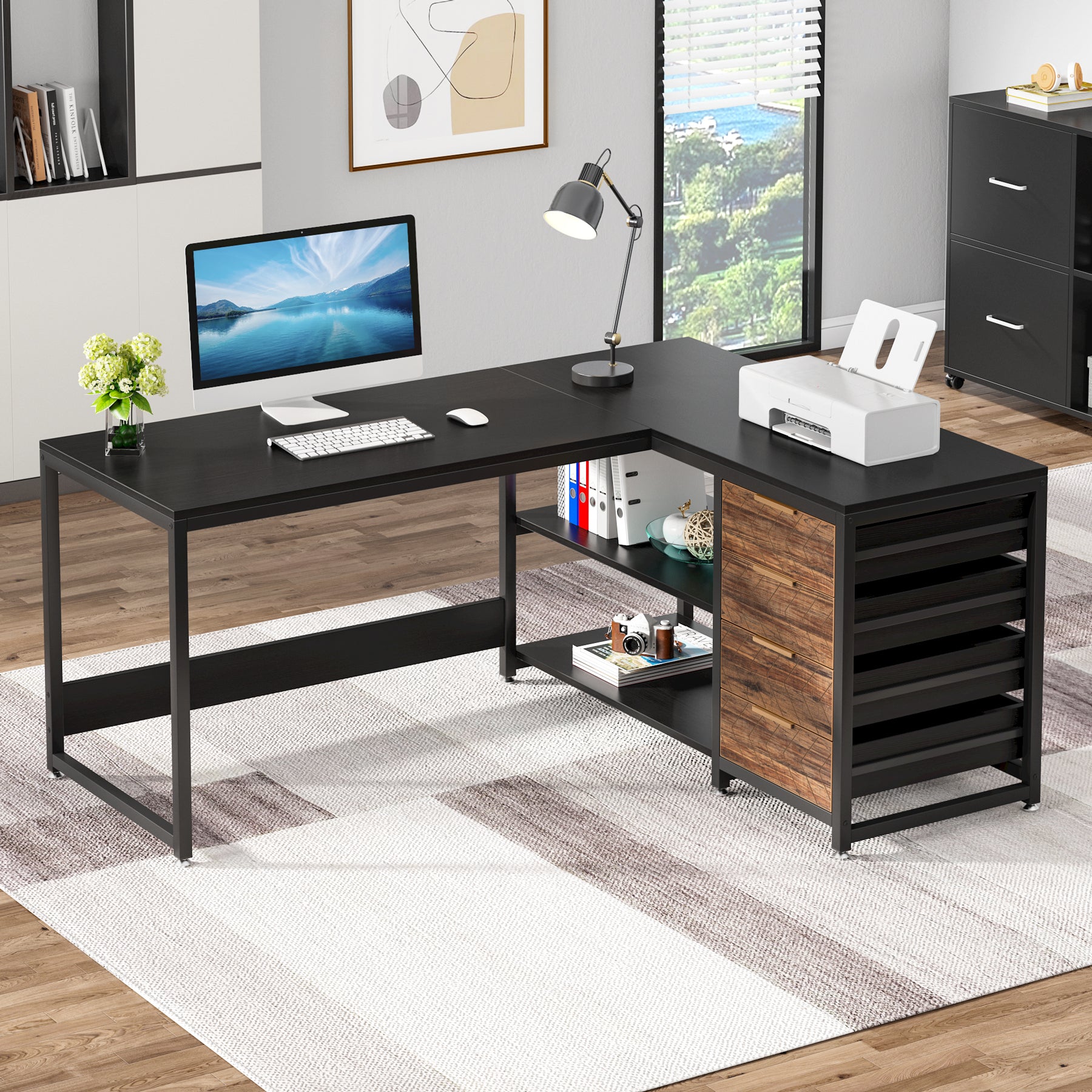 59" Reversible L-Shaped Desk with Drawers