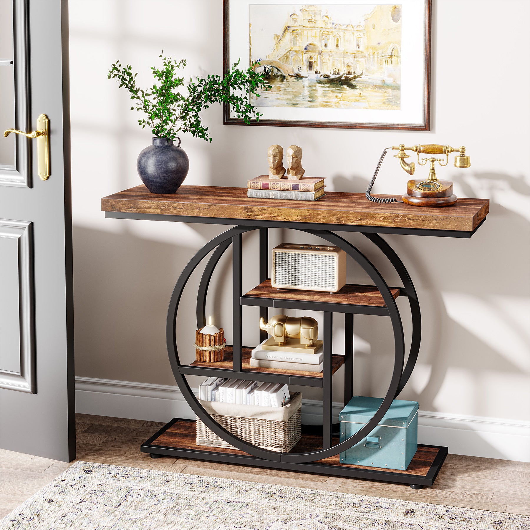 41.3" Console Table with 4-Tier Shelves