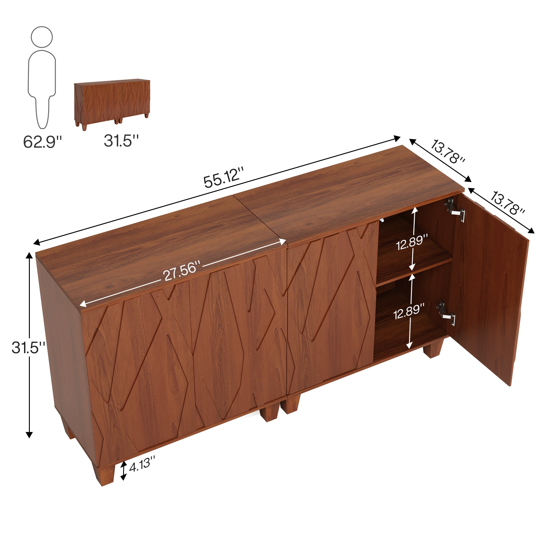 Wood Buffet Sideboard Cabinet with Adjustable Shelves