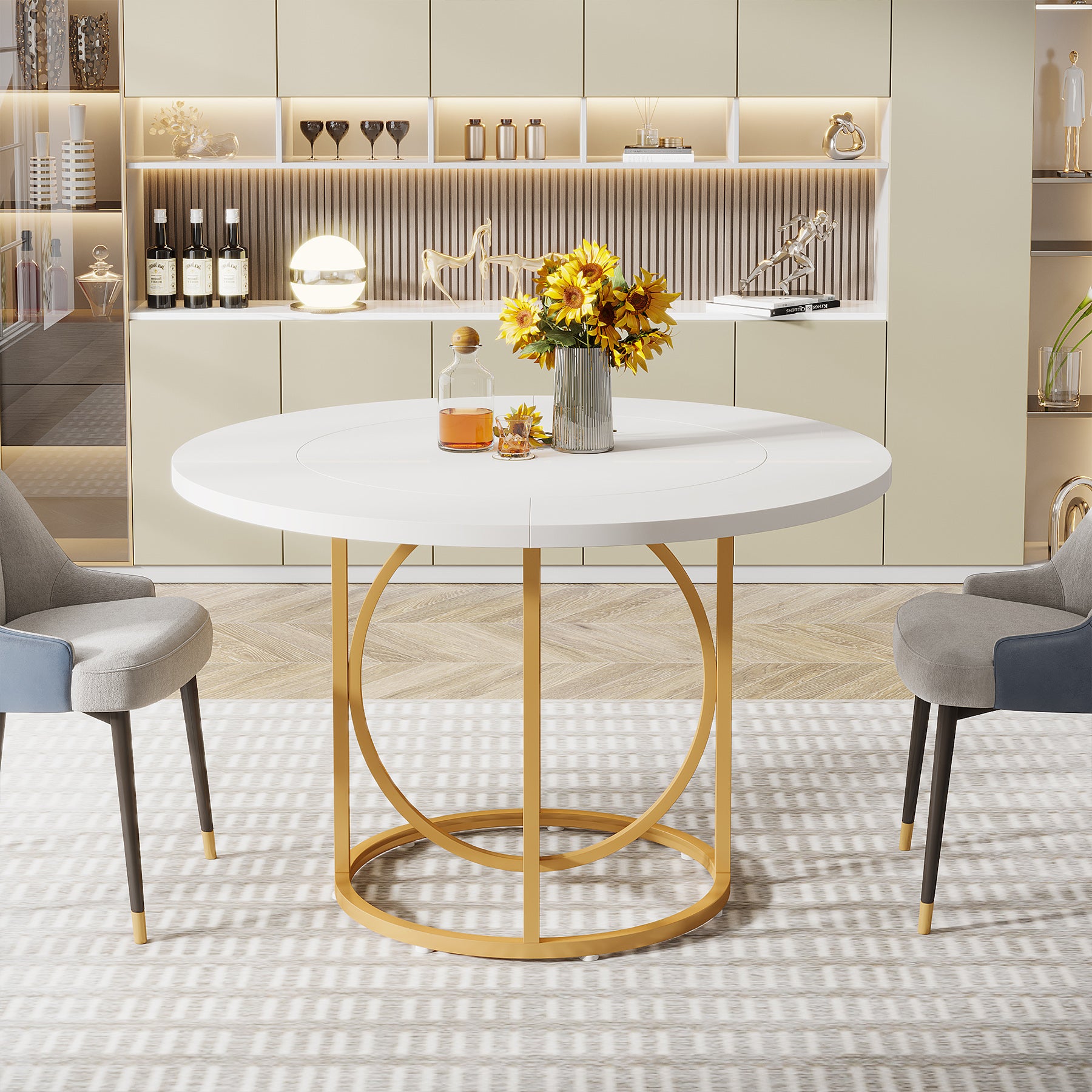 47" Round Dining Table with Metal Base for 4