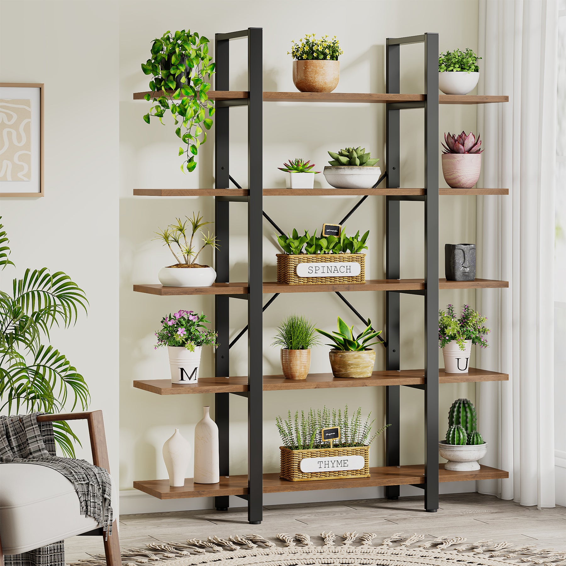 5-Tier Bookshelf Industrial Bookcase