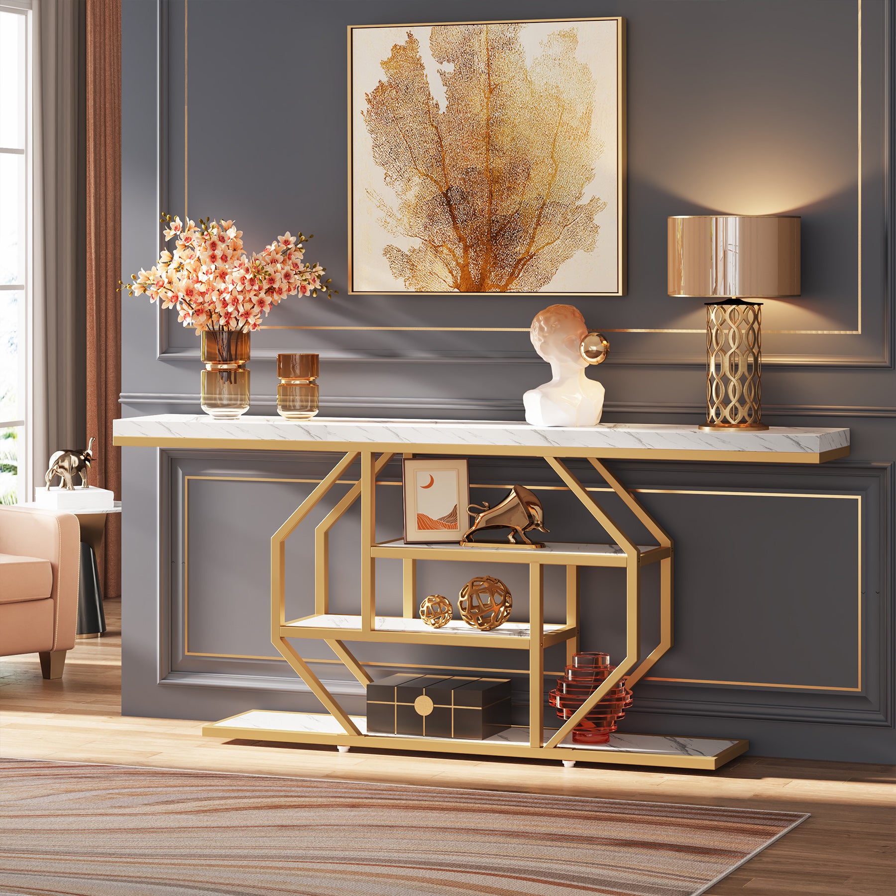 70.9" Console Table, 4-Tier Entryway Table