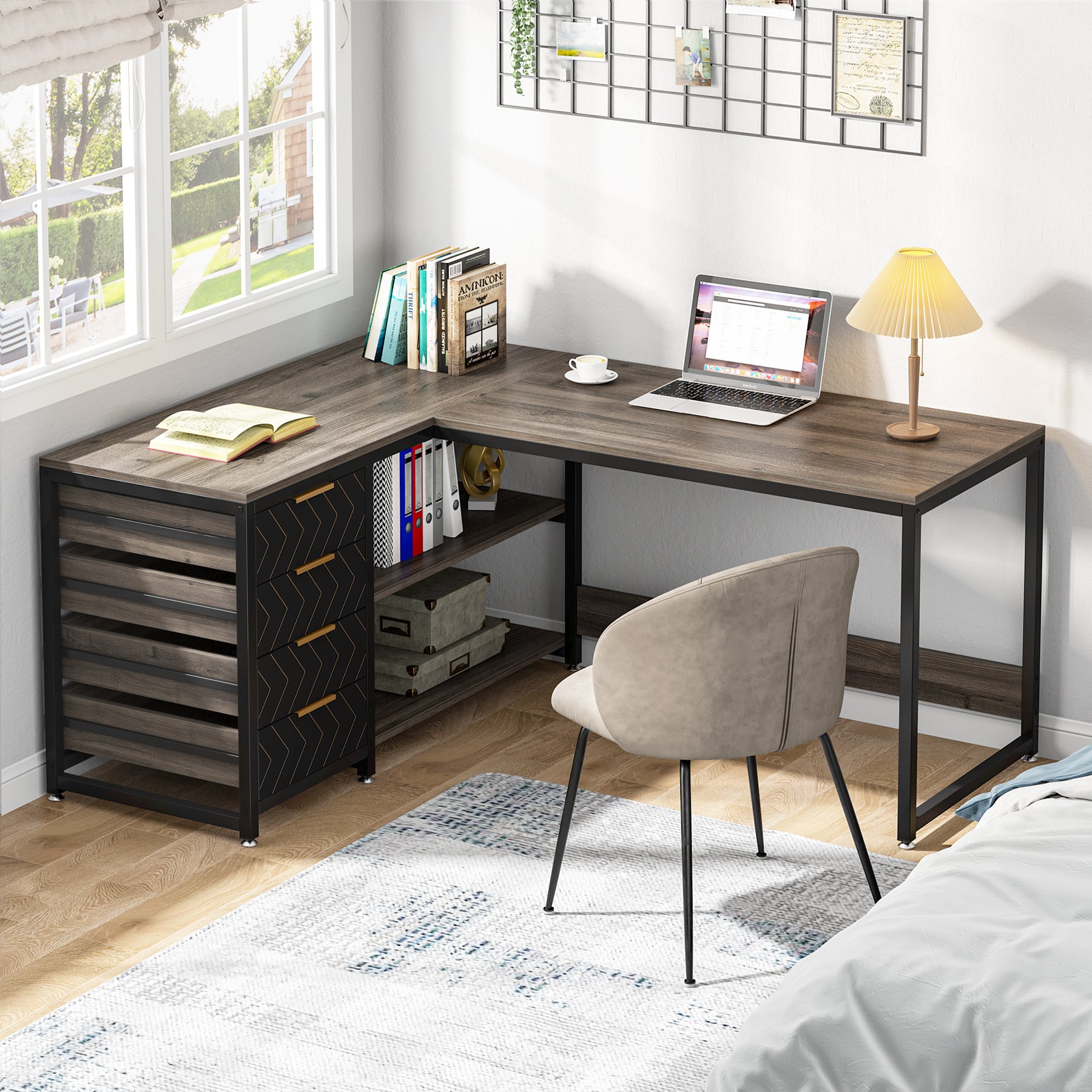 59" Reversible L-Shaped Desk with Drawers