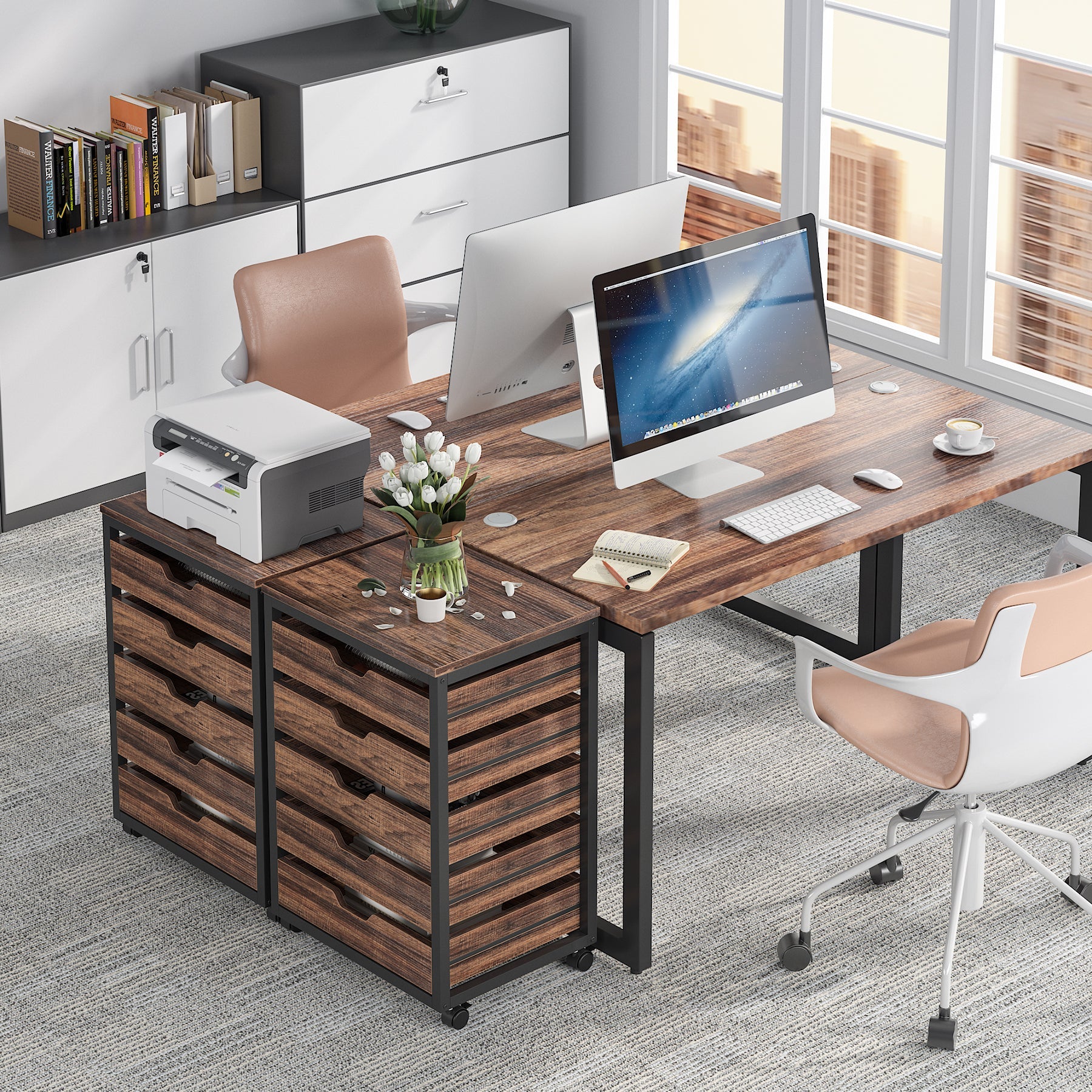 5/7 Drawer Chest, Wood Storage Dresser Cabinet with Wheels Tribesigns